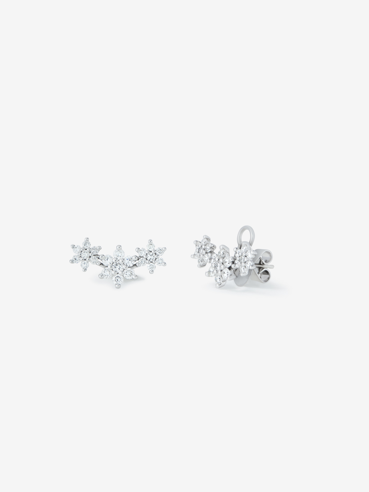 18K White Gold Flower Climber Earrings with Diamonds