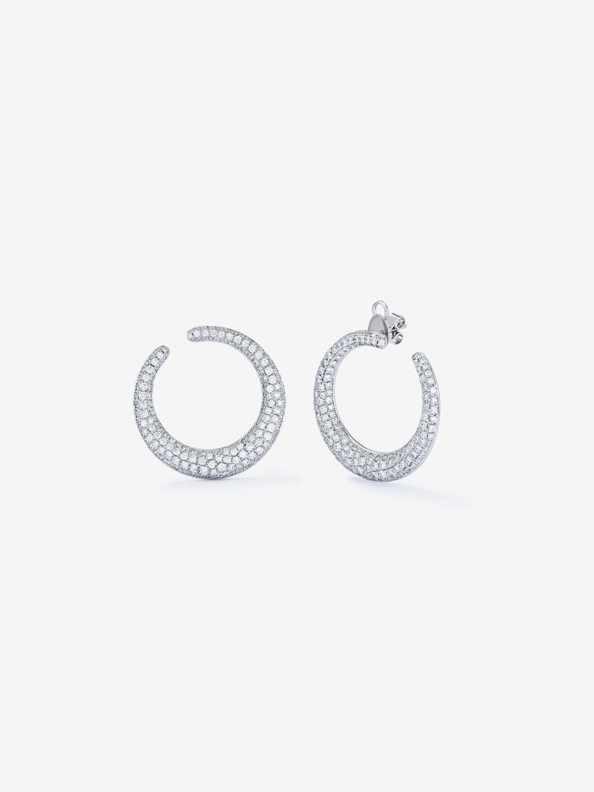 Great Open White Gold Open Aro Earrings with White Diamond Pavé