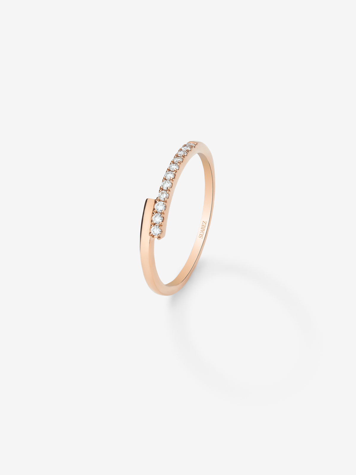18K rose gold thin crossed ring with diamonds