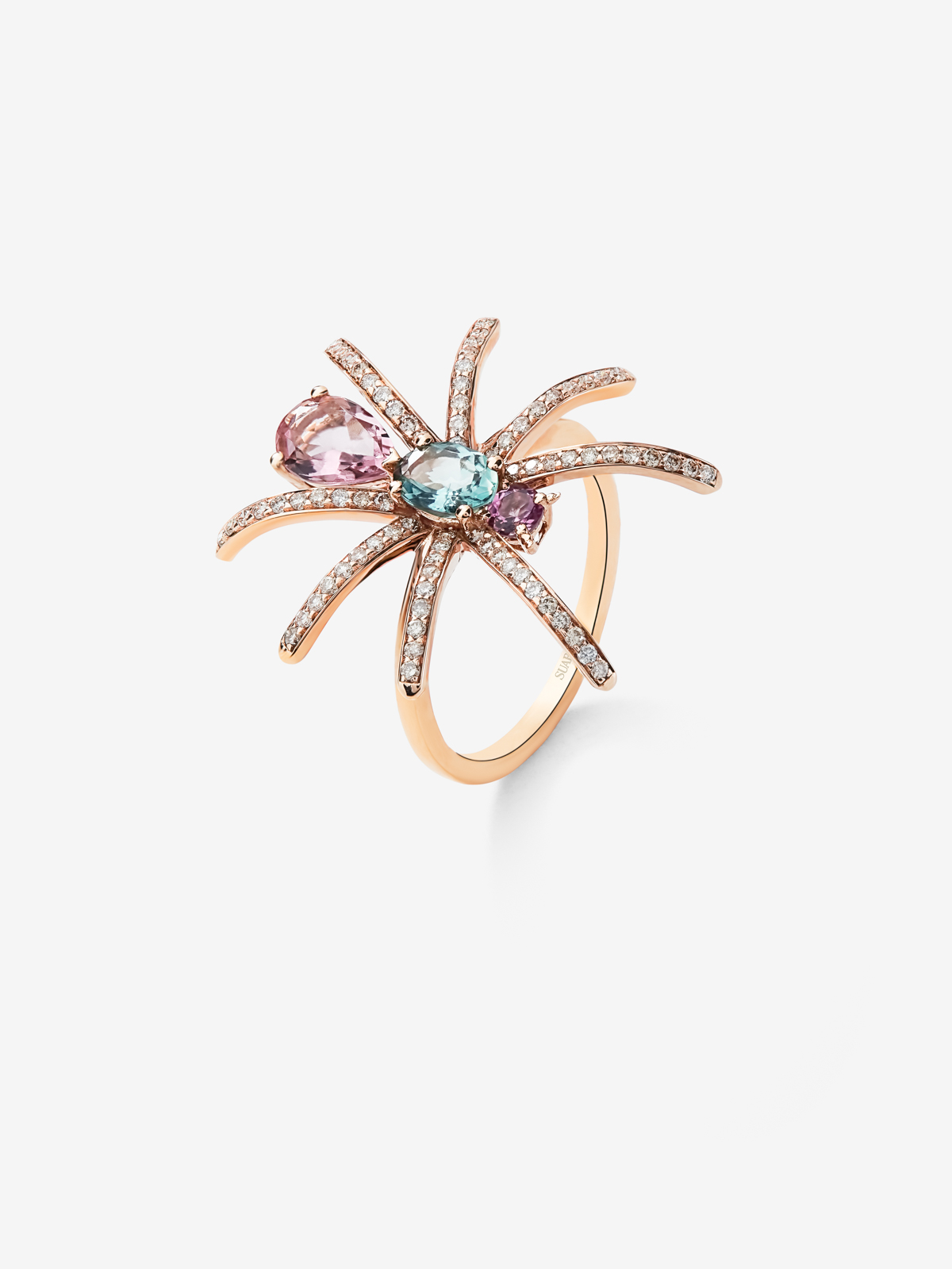 18K Rose Gold Insect Ring with Diamond and Tourmaline