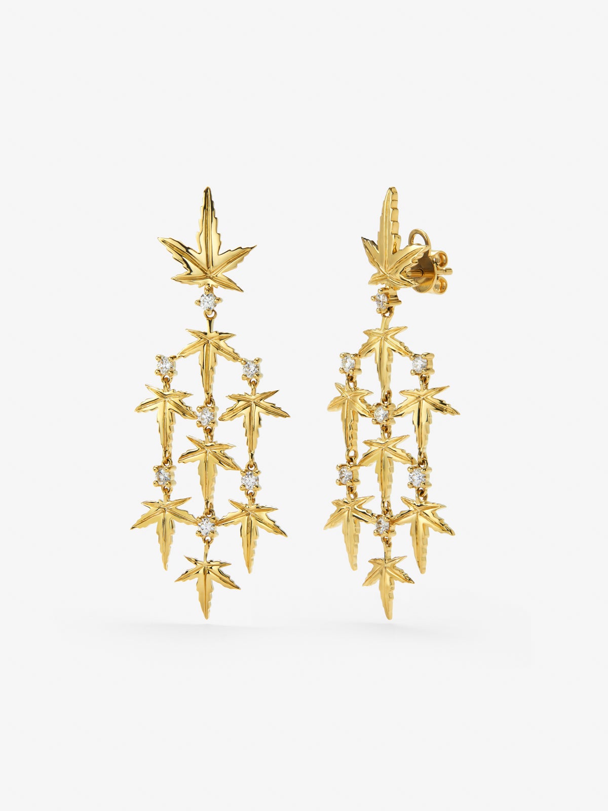18K Yellow Gold Maple Leaf Earrings with 0.68 ct Diamonds