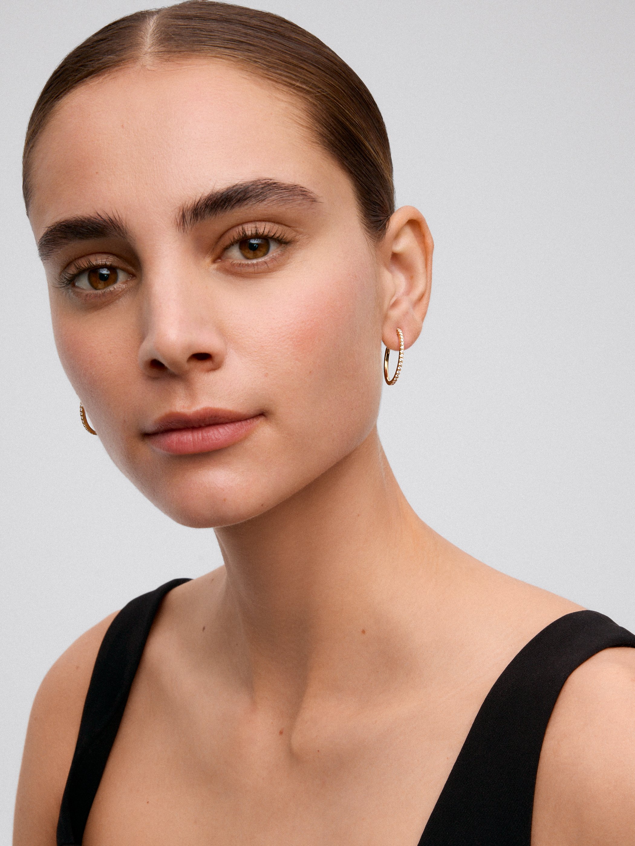 18K yellow gold ring earrings with white diamonds of 0.51 cts