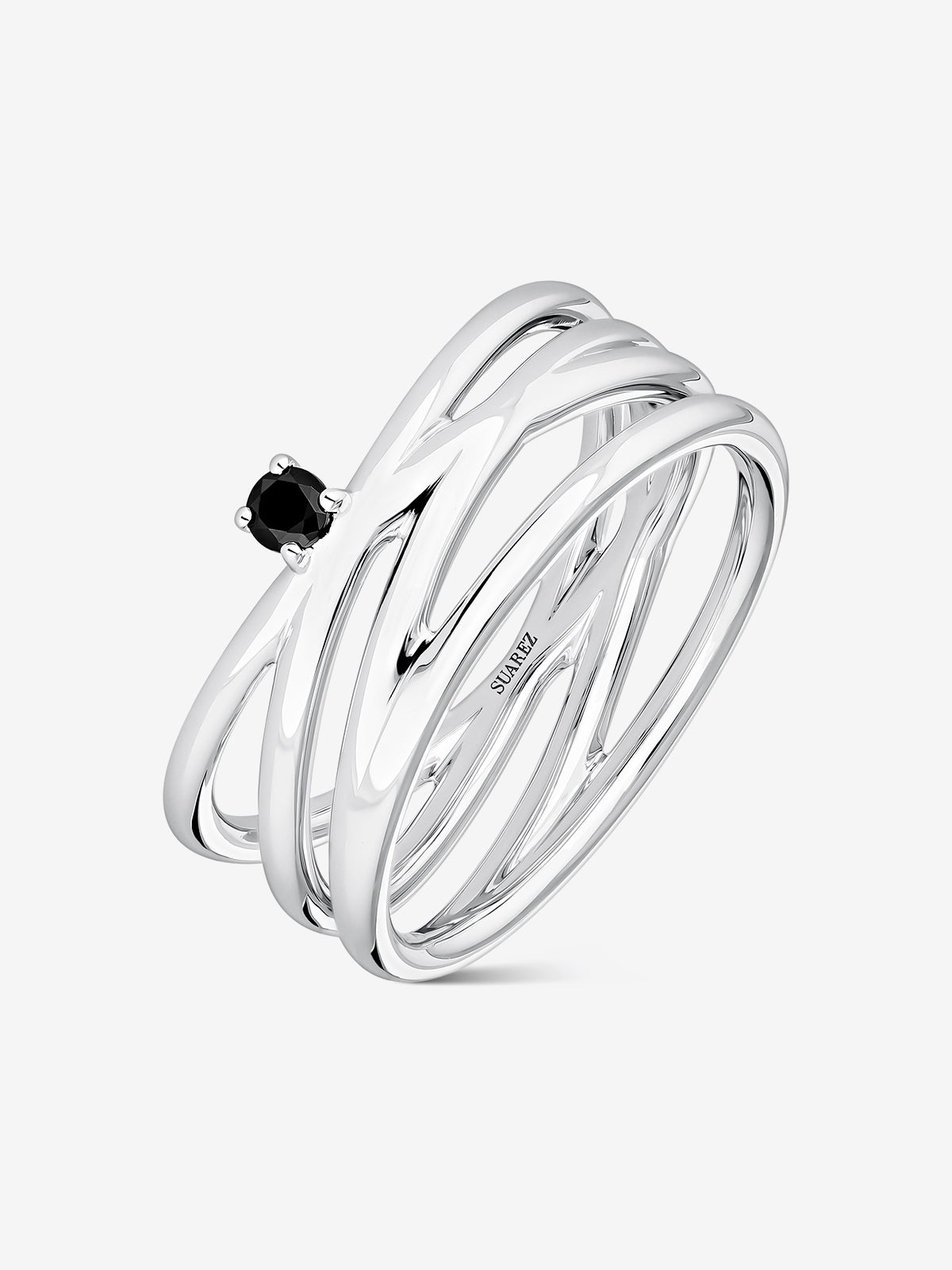 Cross multi-arm ring in 925 silver with brilliant-cut black spinel