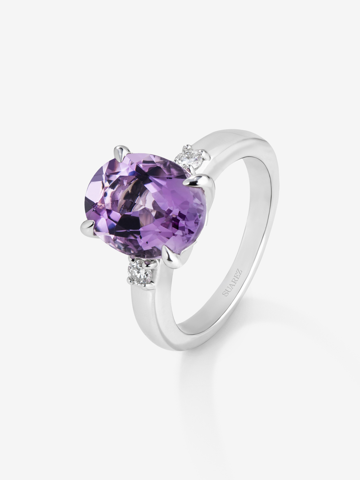 925 Silver triple ring with amethyst and diamonds