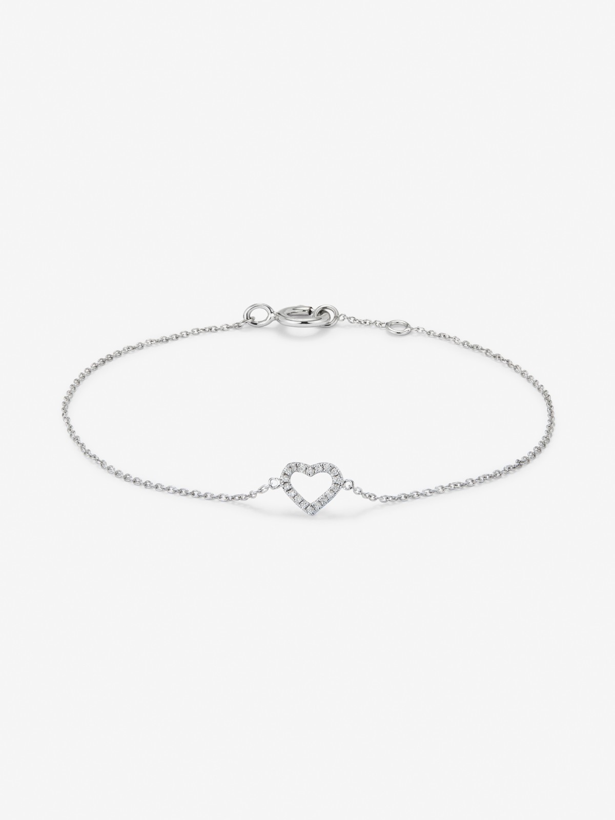 18K White Gold Diamond Heart Chain Bracelet