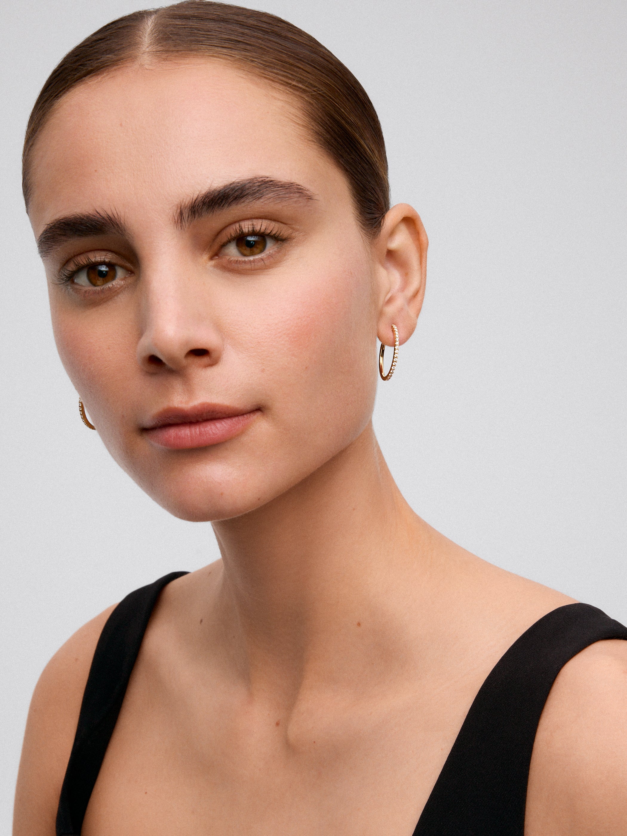18K yellow gold ring earrings with white diamonds of 0.51 cts