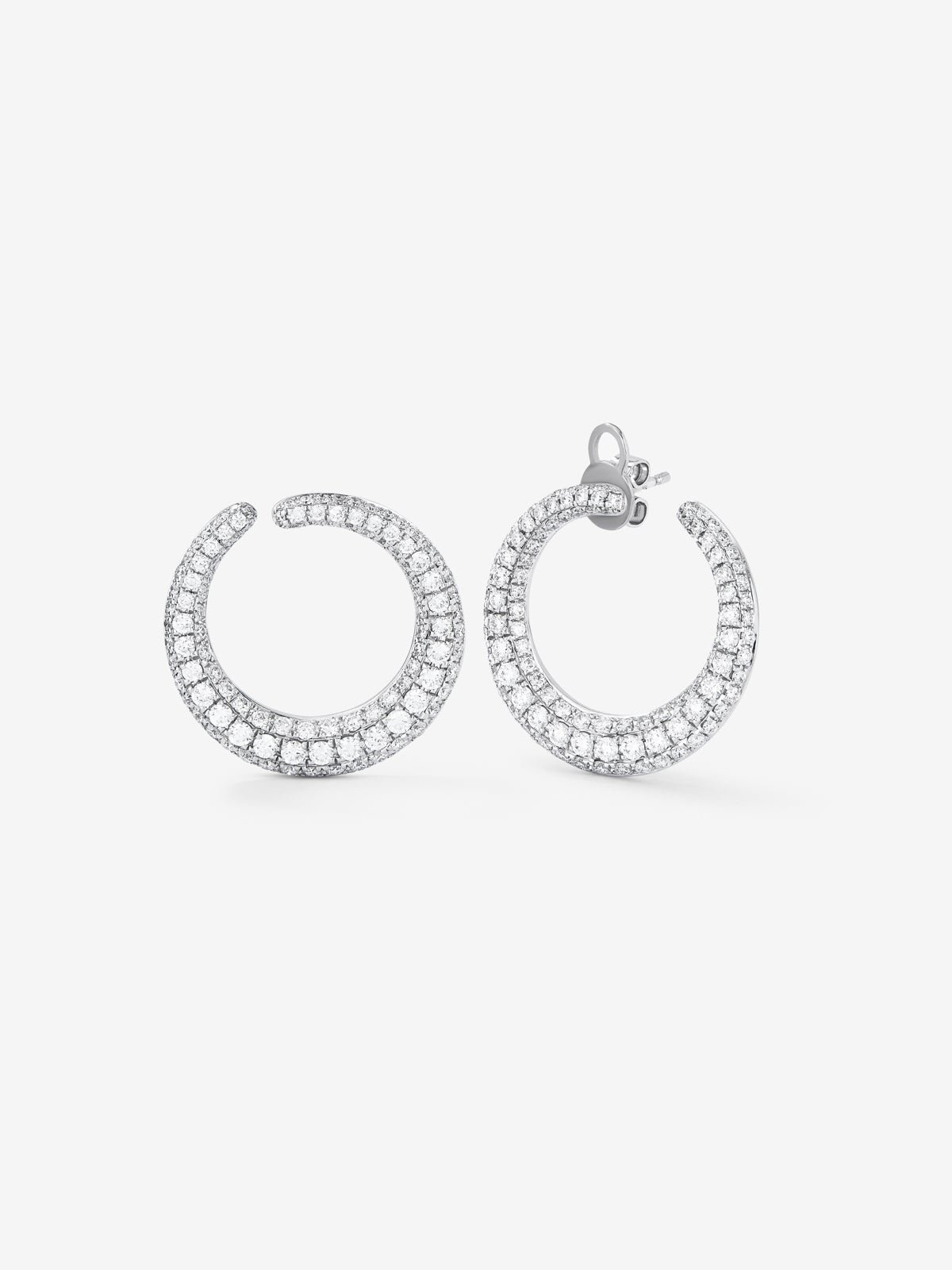 18K medium -gold open white ring earrings with diamonds in bright size 2,13 cts