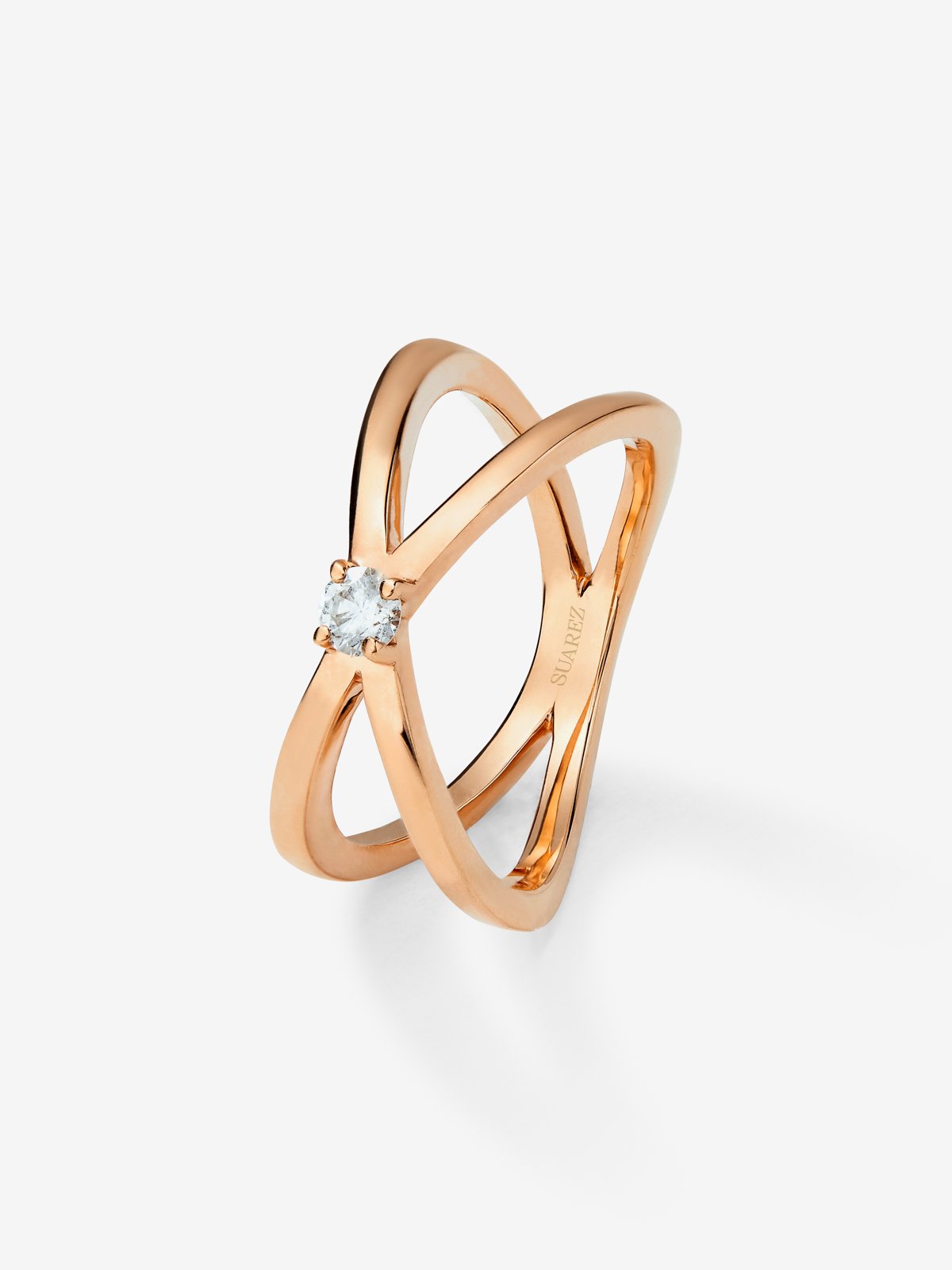 18K rose gold cross ring with 0.12 ct brilliant cut diamond