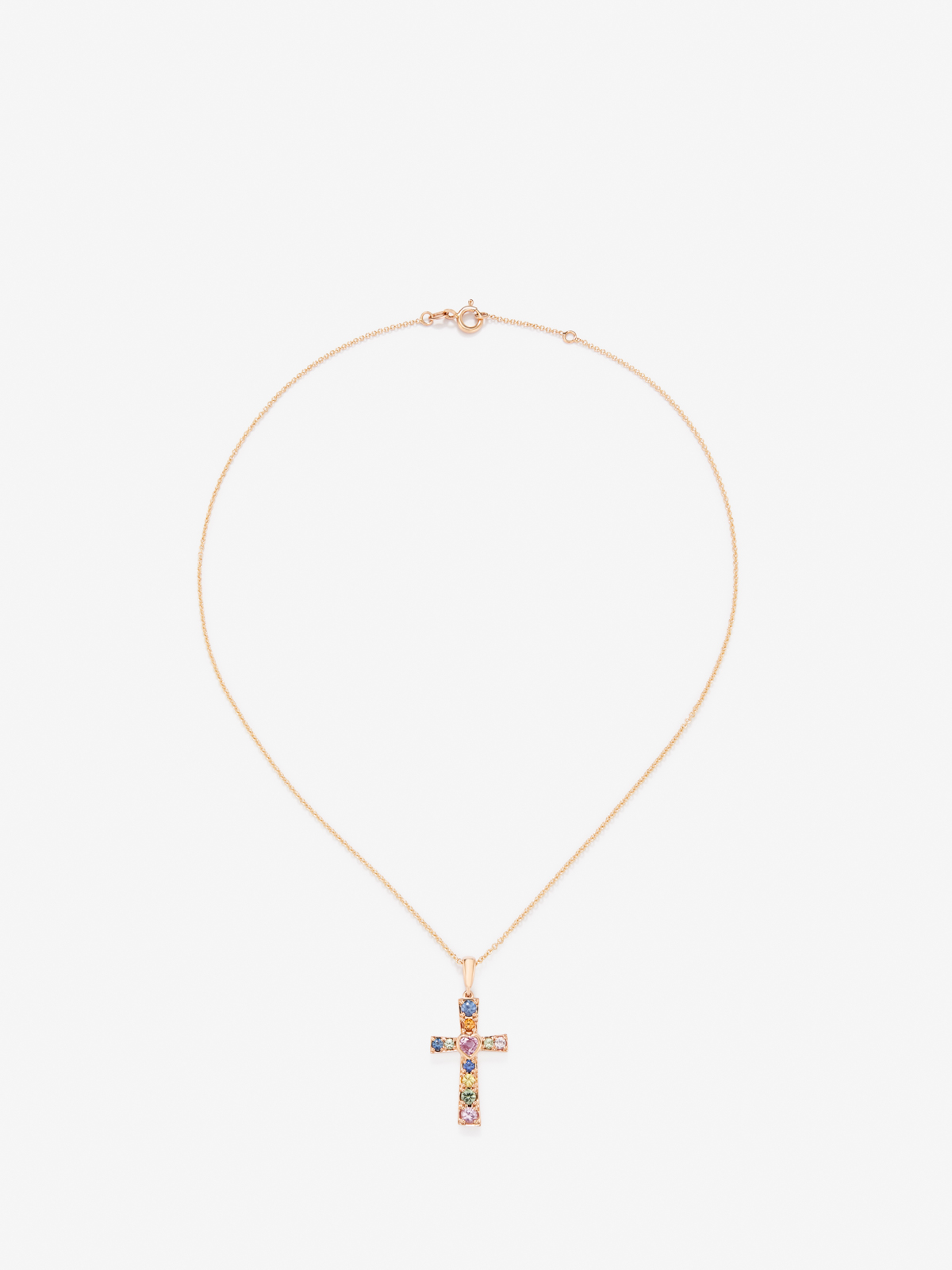 18K Rose Gold Cross Pendant Chain with Sapphire