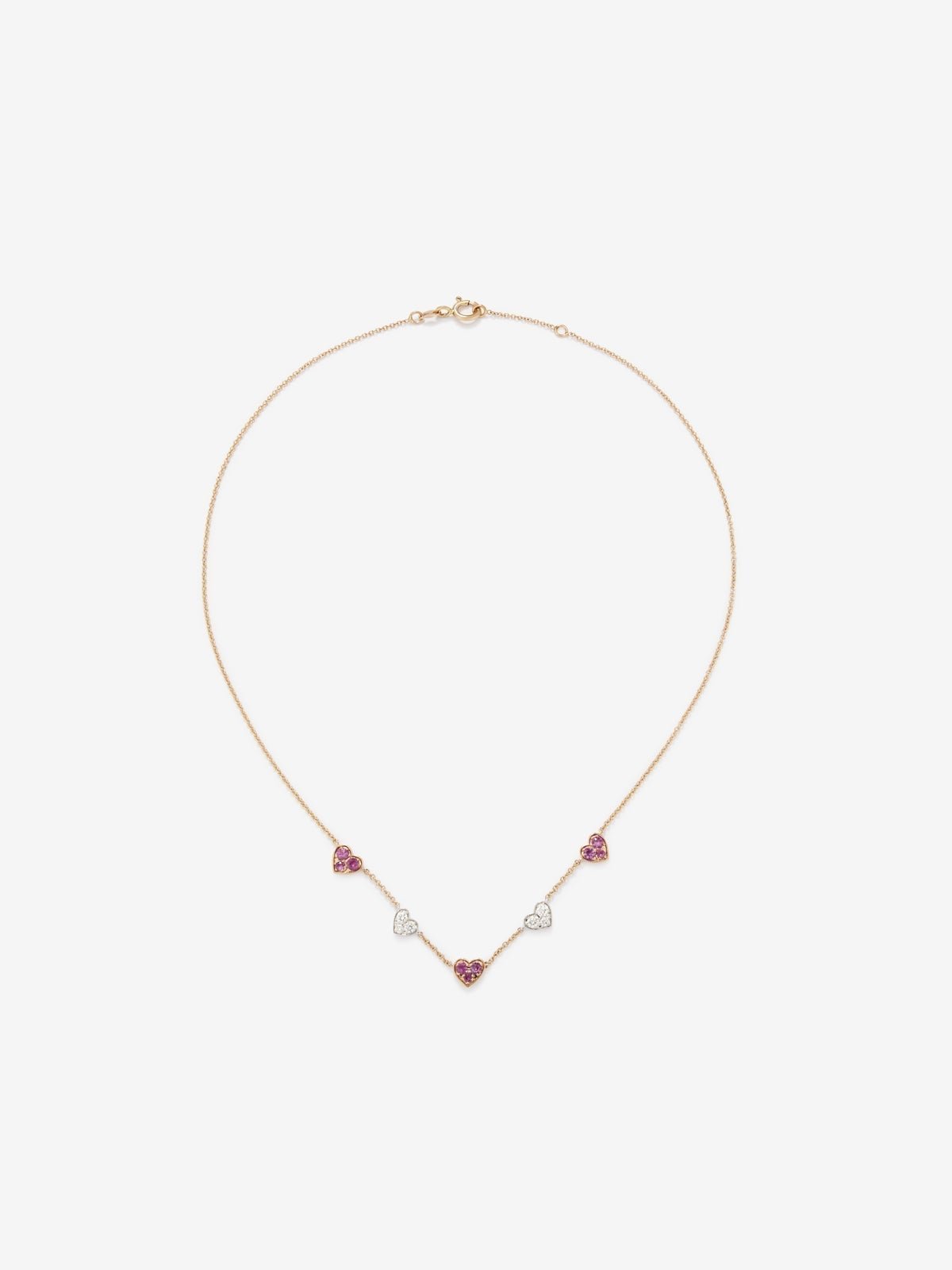 18kt Rose Gold and White Gold Heart Necklace with Pink Sapphires and Diamonds.