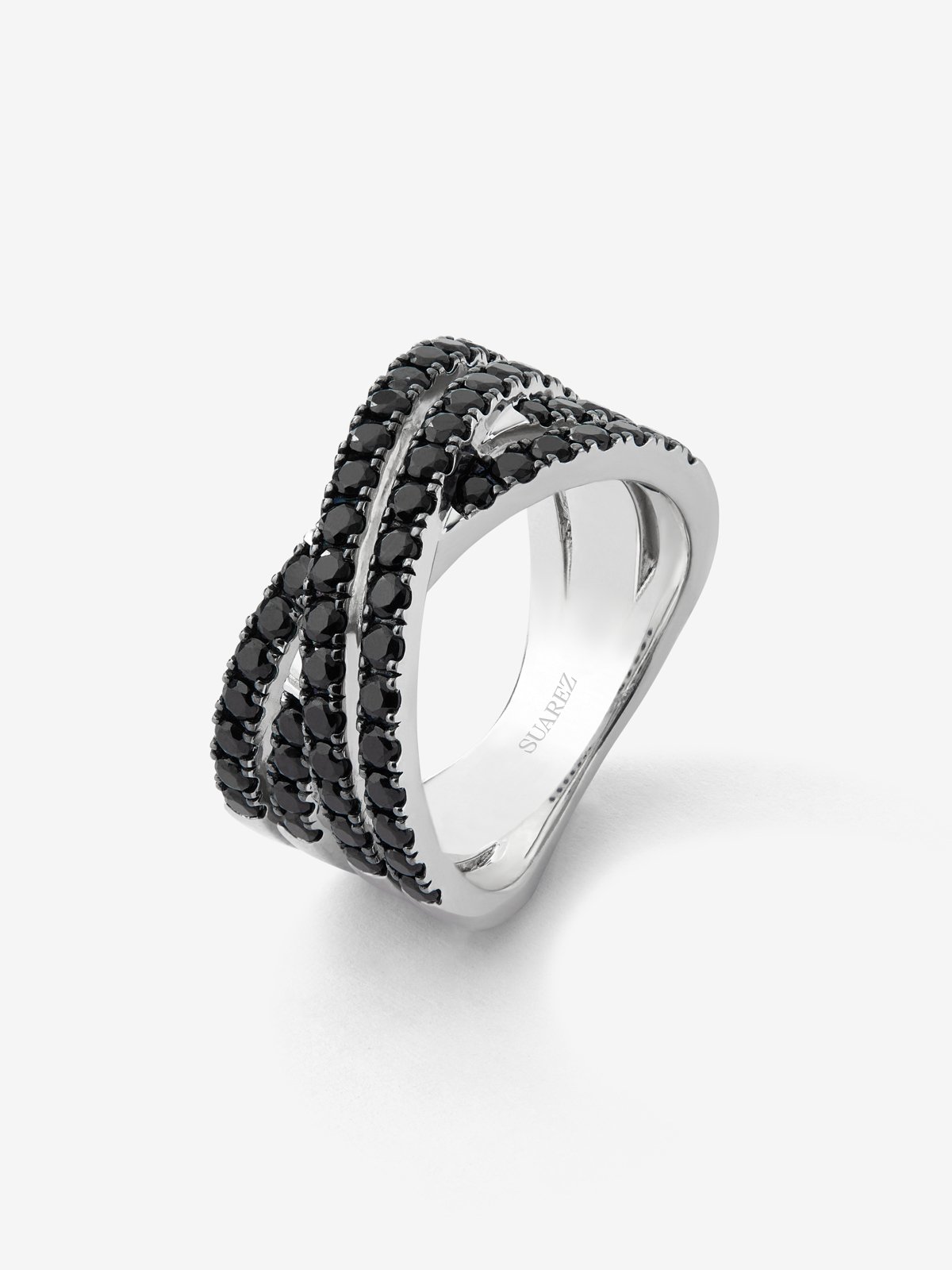 Cross multi-arm ring in 925 silver with 36 brilliant-cut black spinels with a total of 0.36 cts