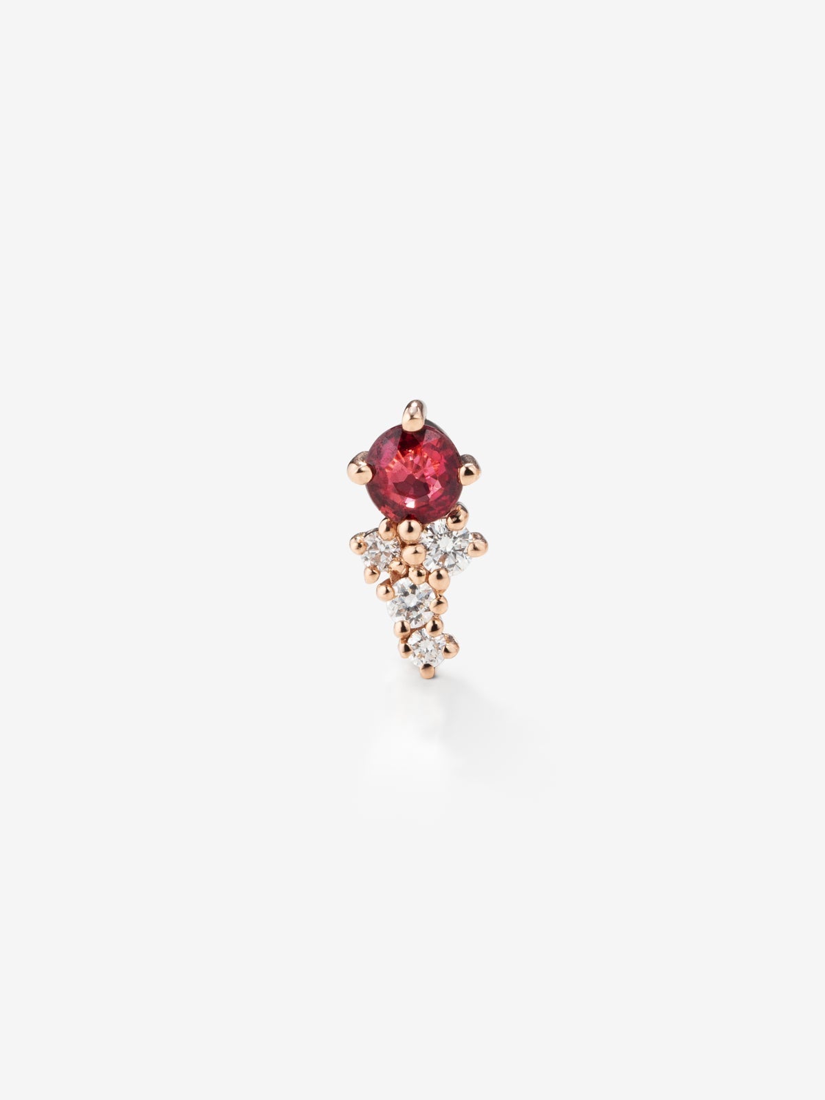 Individual left earring in 18K rose gold with ruby and diamonds