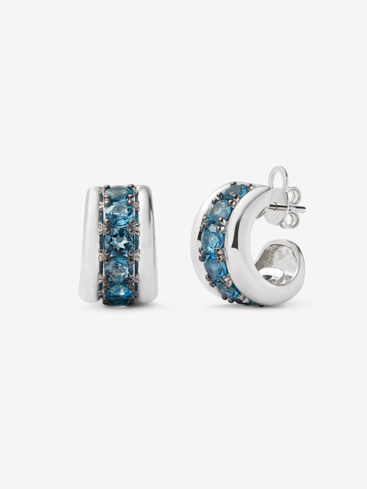 Pendientes de plata 925 con pavé de topacios azul london en talla brillante