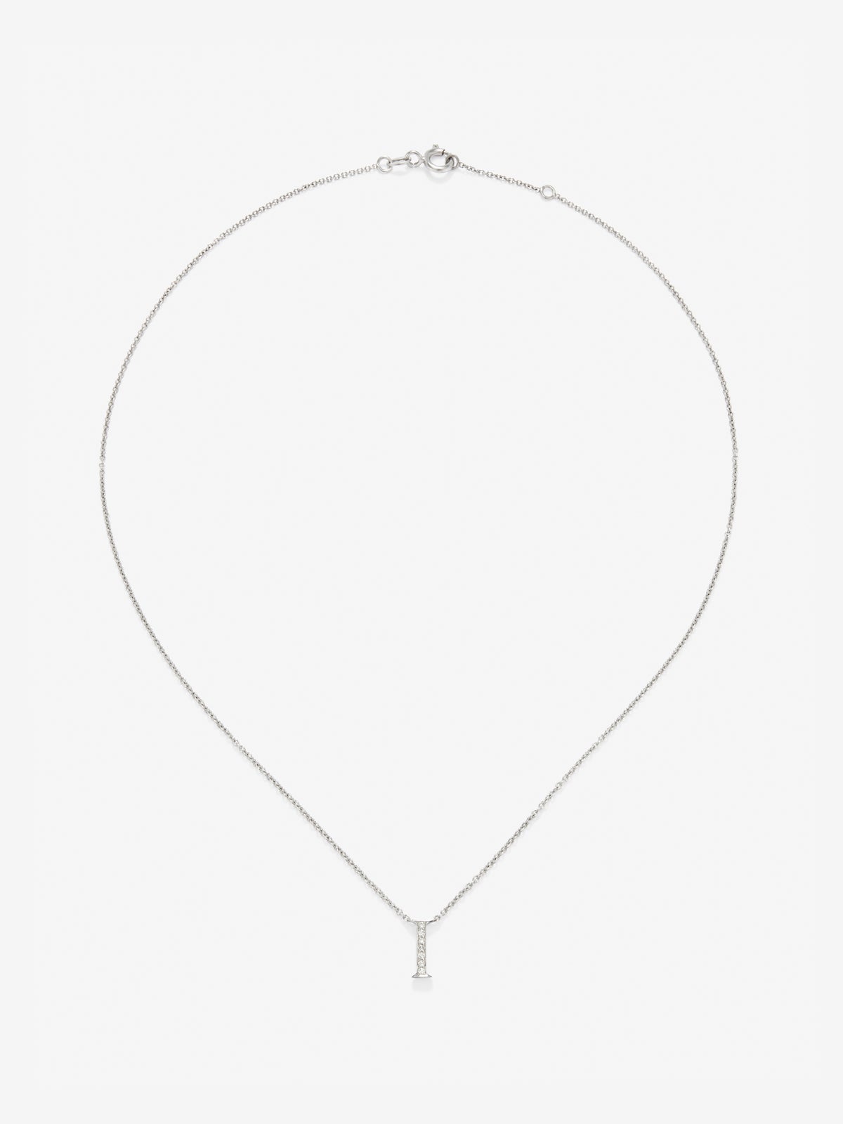 18K white gold pendant with letter I and 7 brilliant-cut diamonds with a total of 0.06 cts