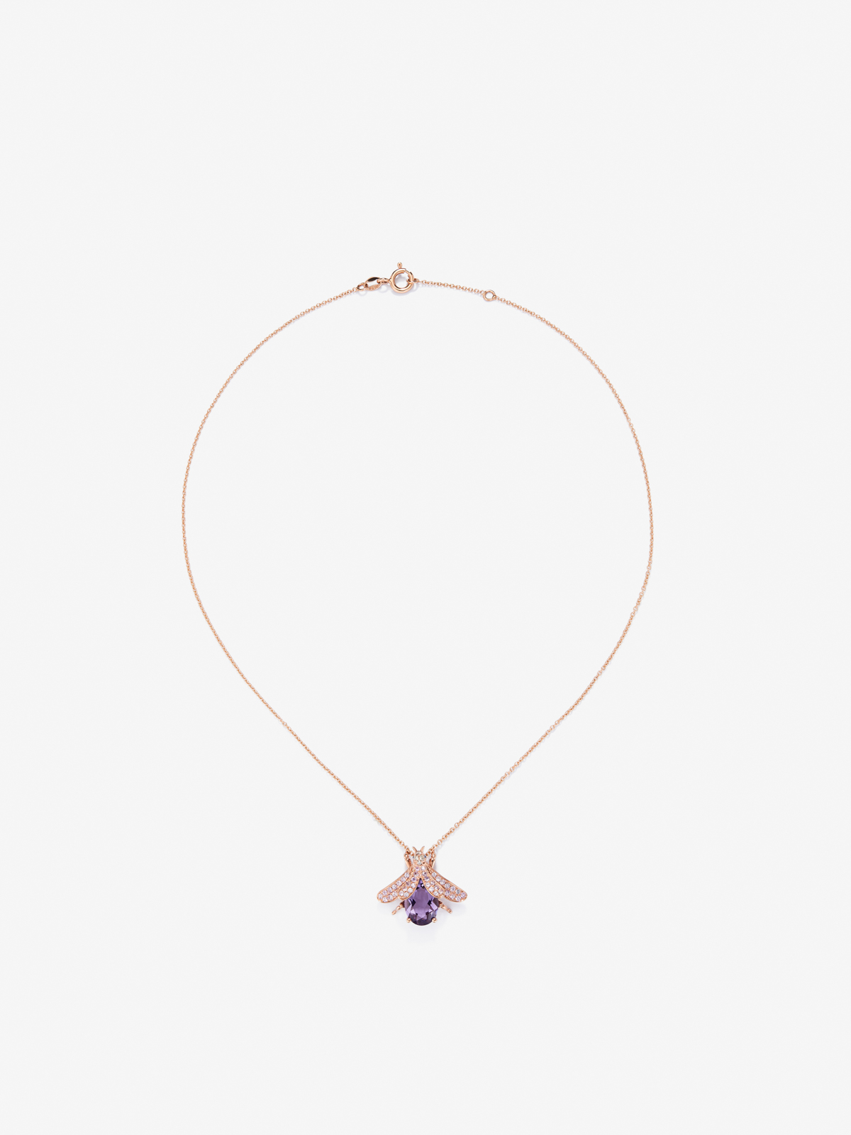 18K Rose Gold Insect Pendant Chain with Amethyst and Pink Sapphire