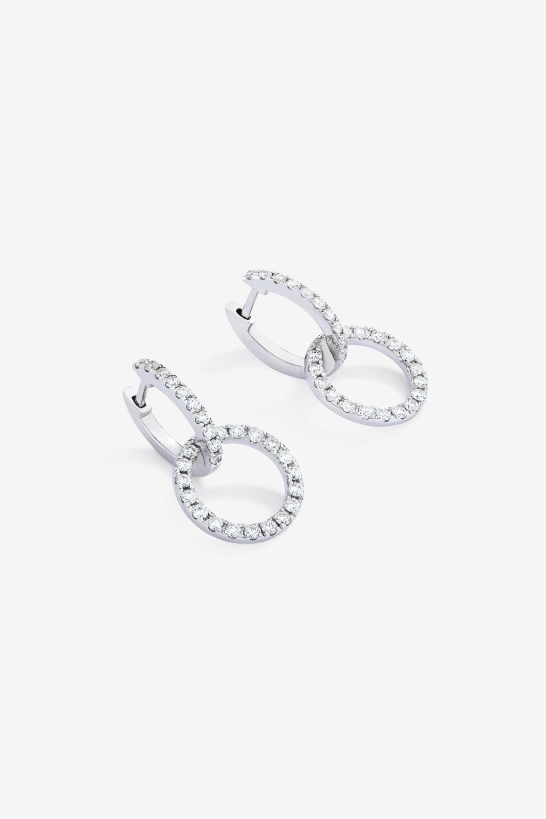 18kt white gold double hoop earrings with diamonds