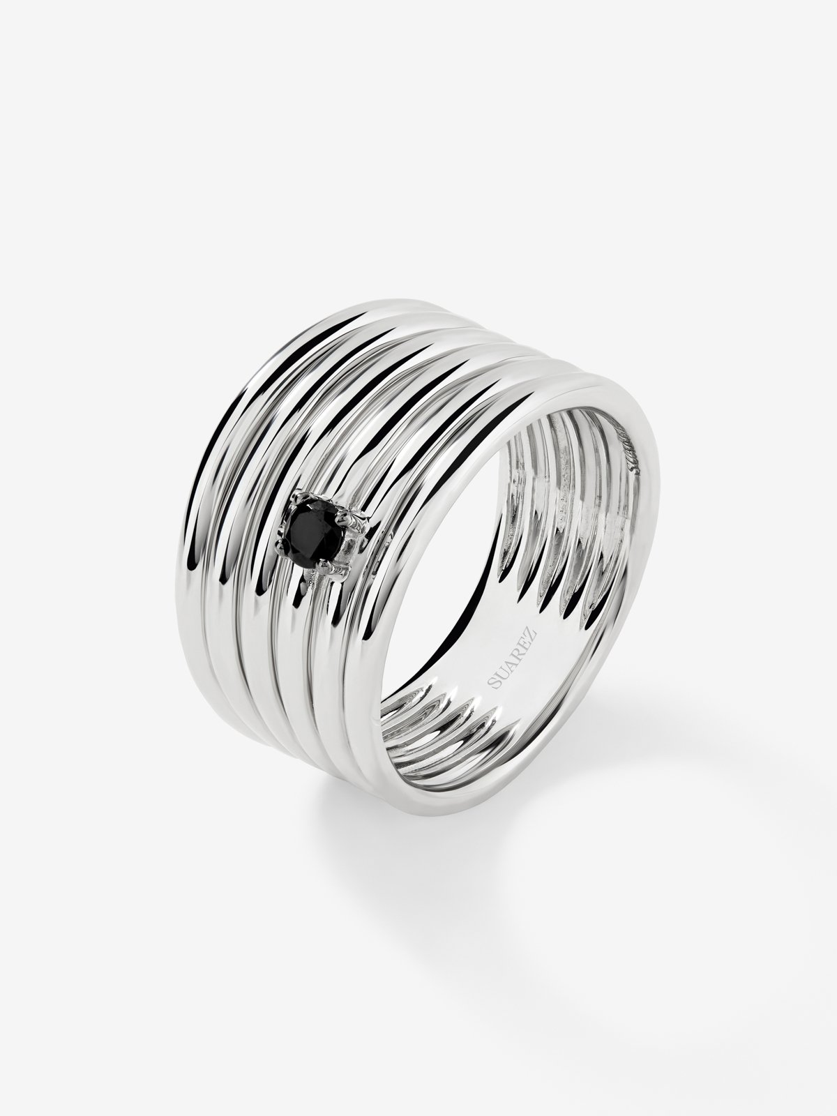 925 silver multi-arm ring with brilliant-cut black spinel