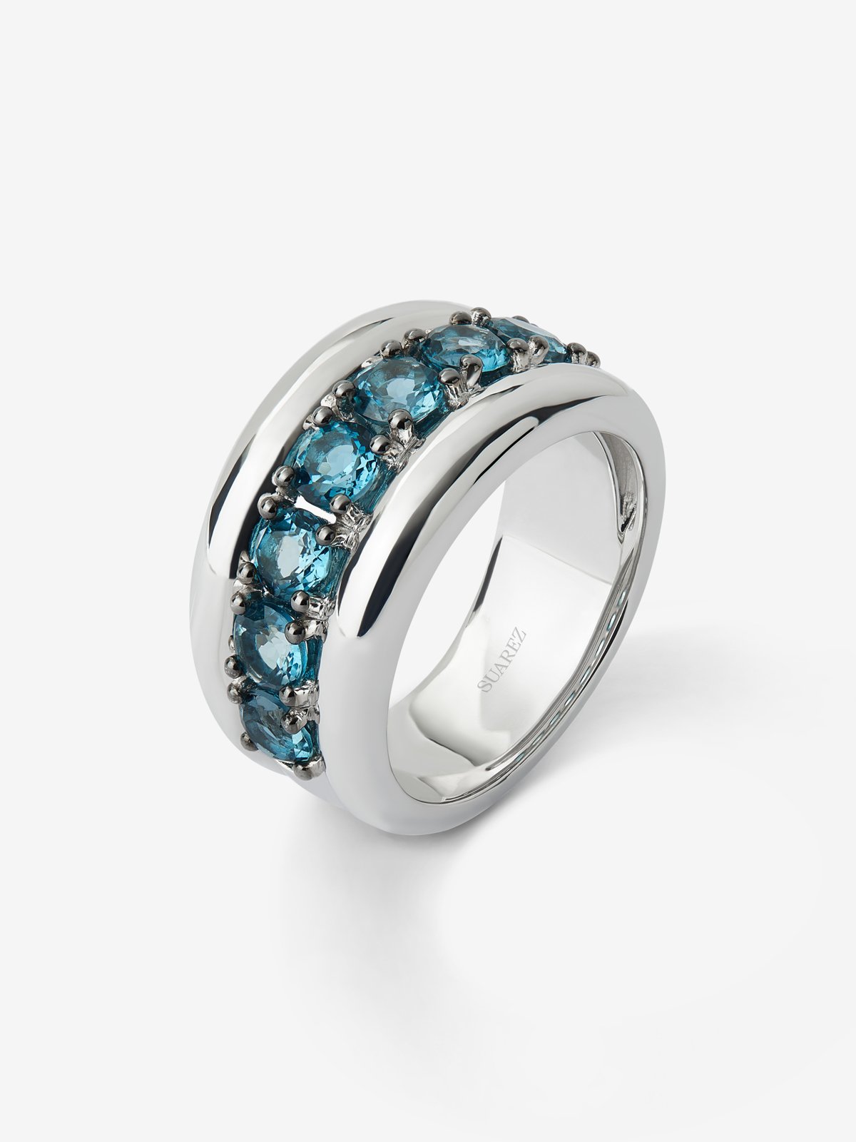 925 silver ring with brilliant cut London blue topaz pave