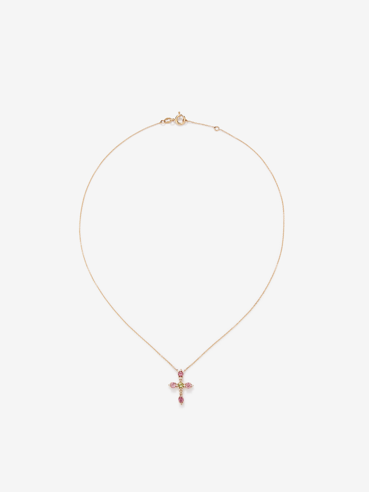 Colgante cadena cruz de oro rosa de 18K con turmalina y diamante