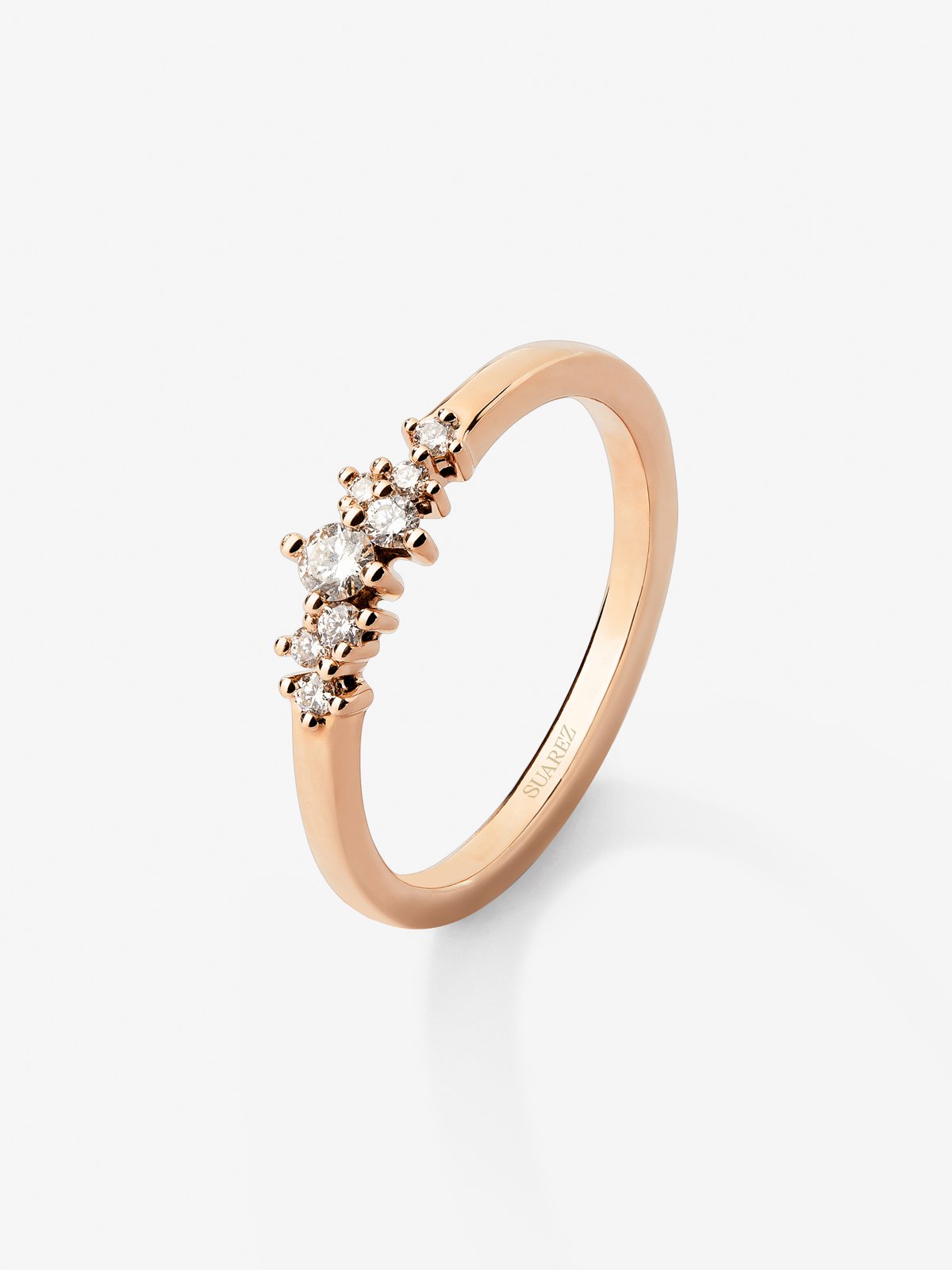 18K rose gold ring with 8 brilliant-cut diamonds with a total of 0.1 cts