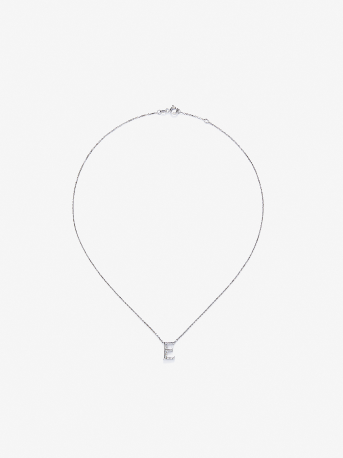18K White Gold Pendant Chain with Initial and Diamonds