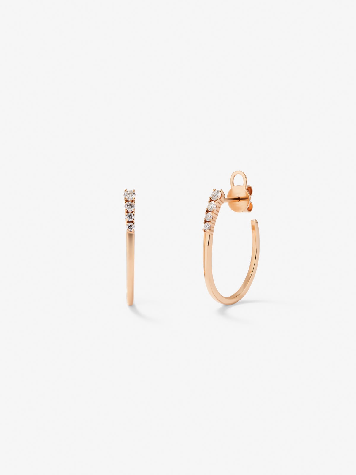 18K rose gold hoop earrings with 8 brilliant-cut diamonds with a total of 0.26 cts