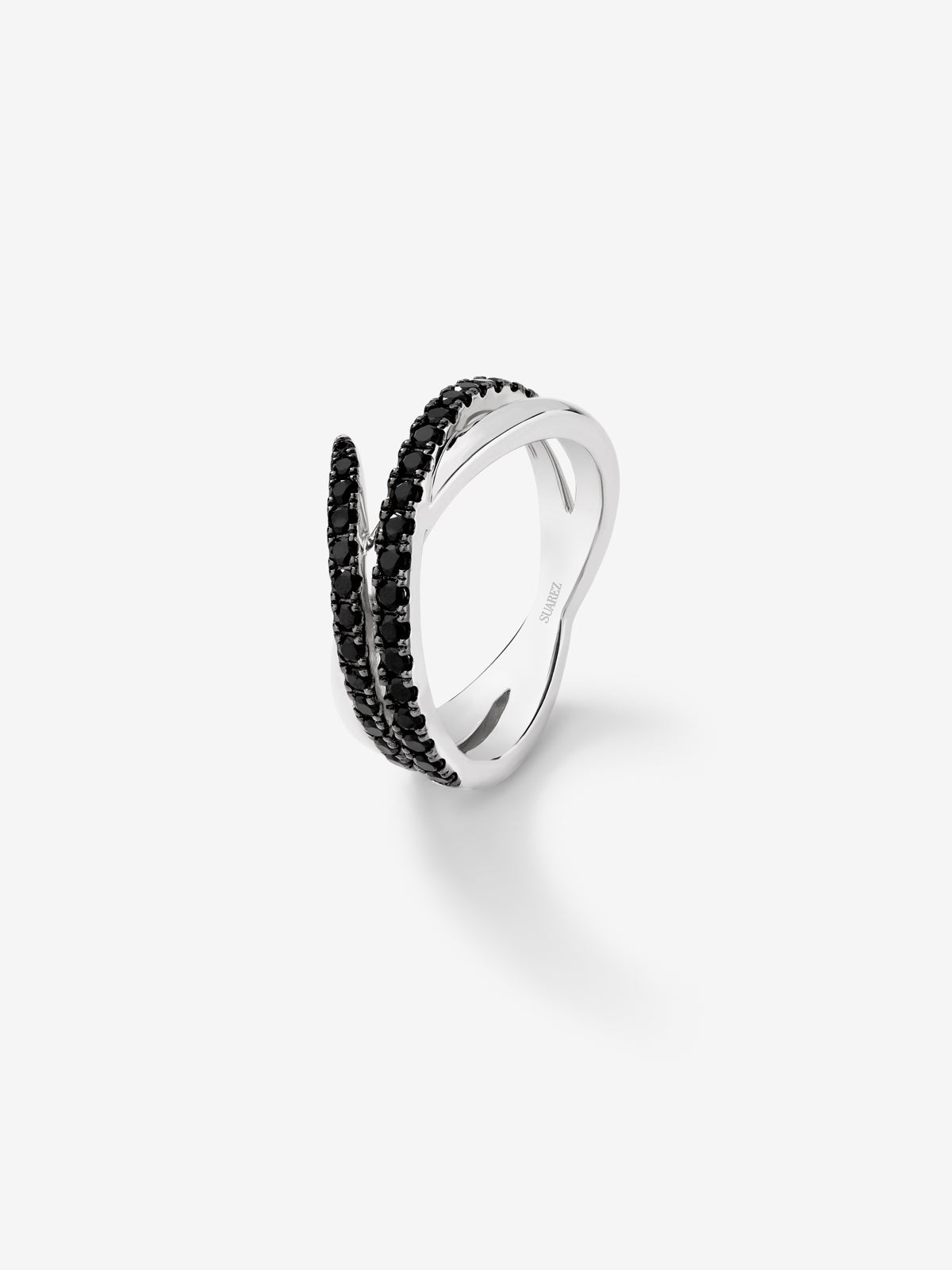 925 silver multi-arm ring with 32 brilliant-cut black spinels