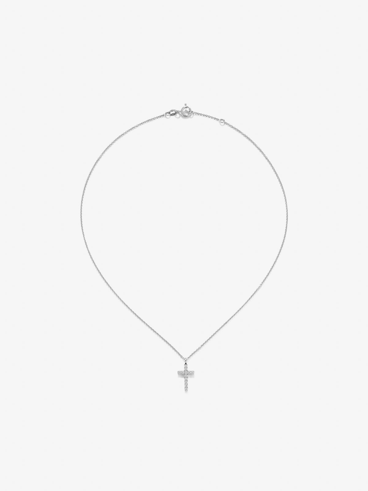 18K white gold pendant with cross of 12 brilliant-cut diamonds with a total of 0.24 cts