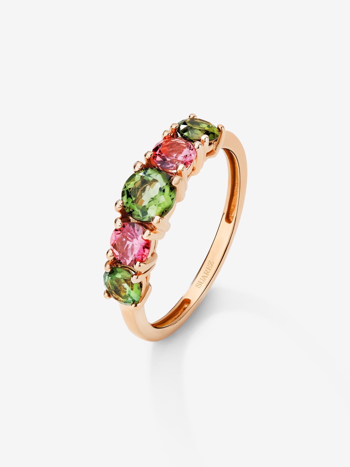 18K rose gold cinquillo ring with 5 brilliant-cut multicolor tourmalines
