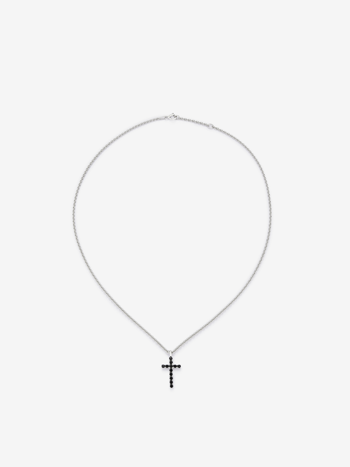 925 Silver thin chain pendant with cross and spinels
