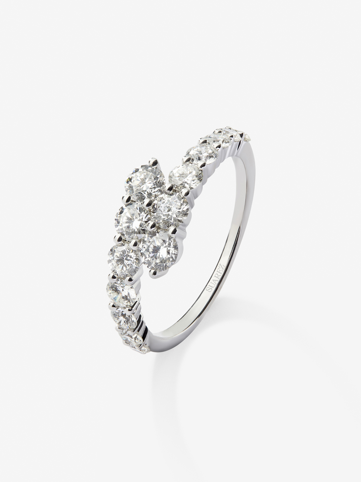 Anillo tú y yo de oro blanco de 18K con diamantes blancos en talla brillante de 1,15 cts