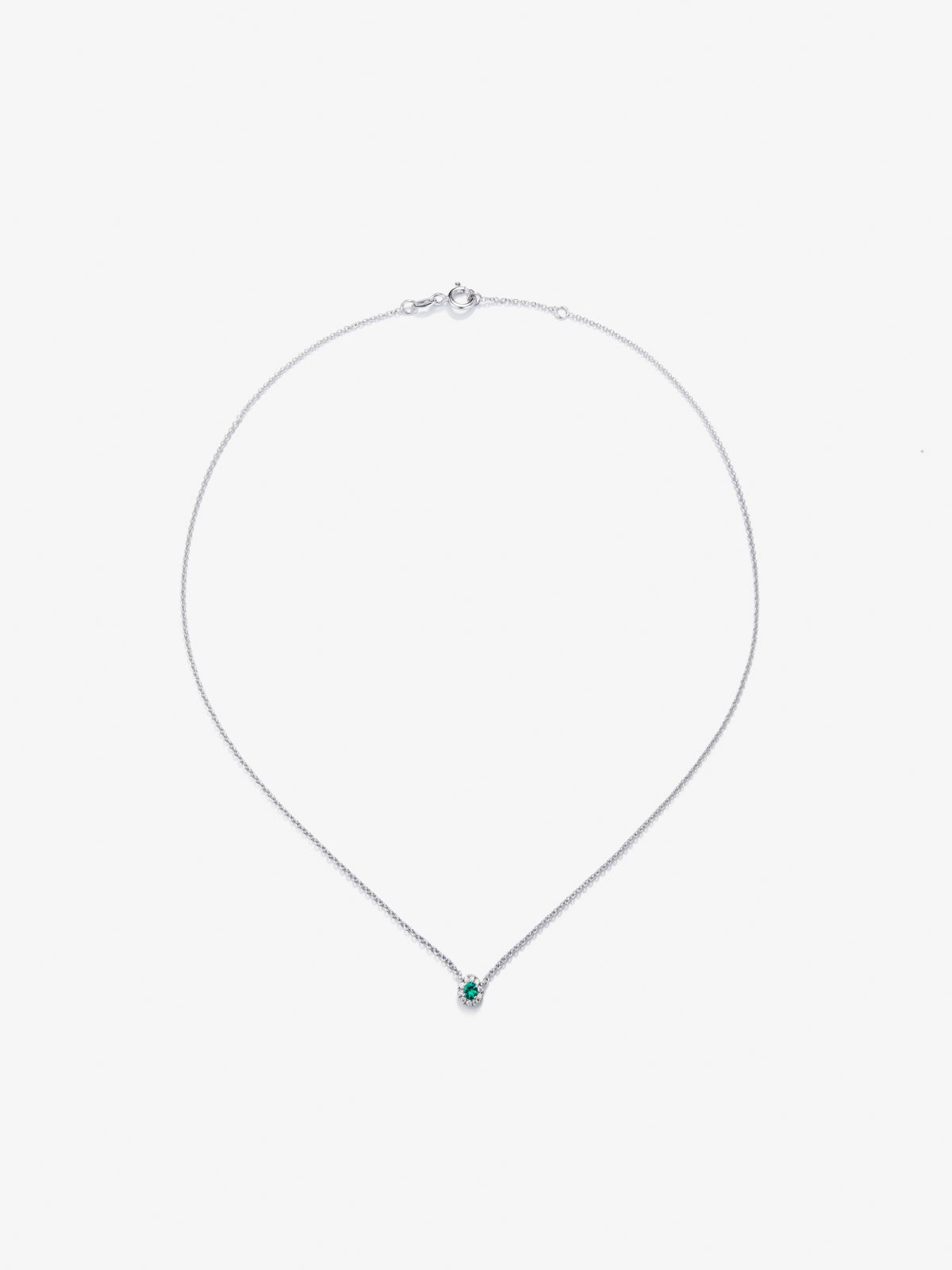 18K white gold necklace with 0.09 cts and diamonds green