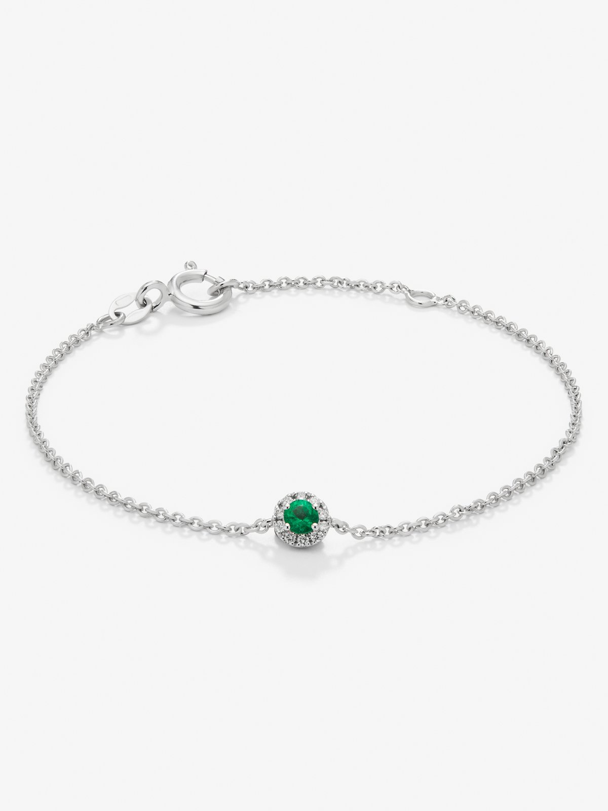 18K white gold bracelet with 0.1 ct brilliant-cut emerald and 0.05 ct brilliant-cut diamonds