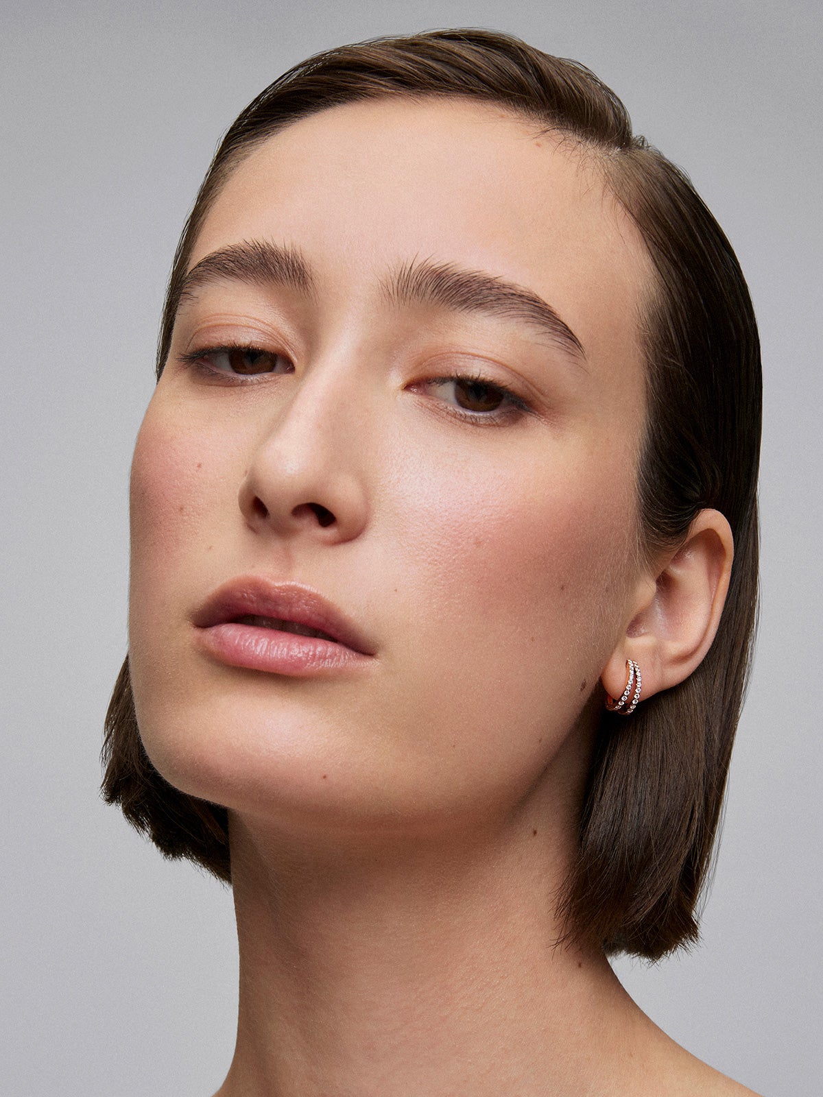 18K Rose Gold Double Hoop Earrings with Diamonds