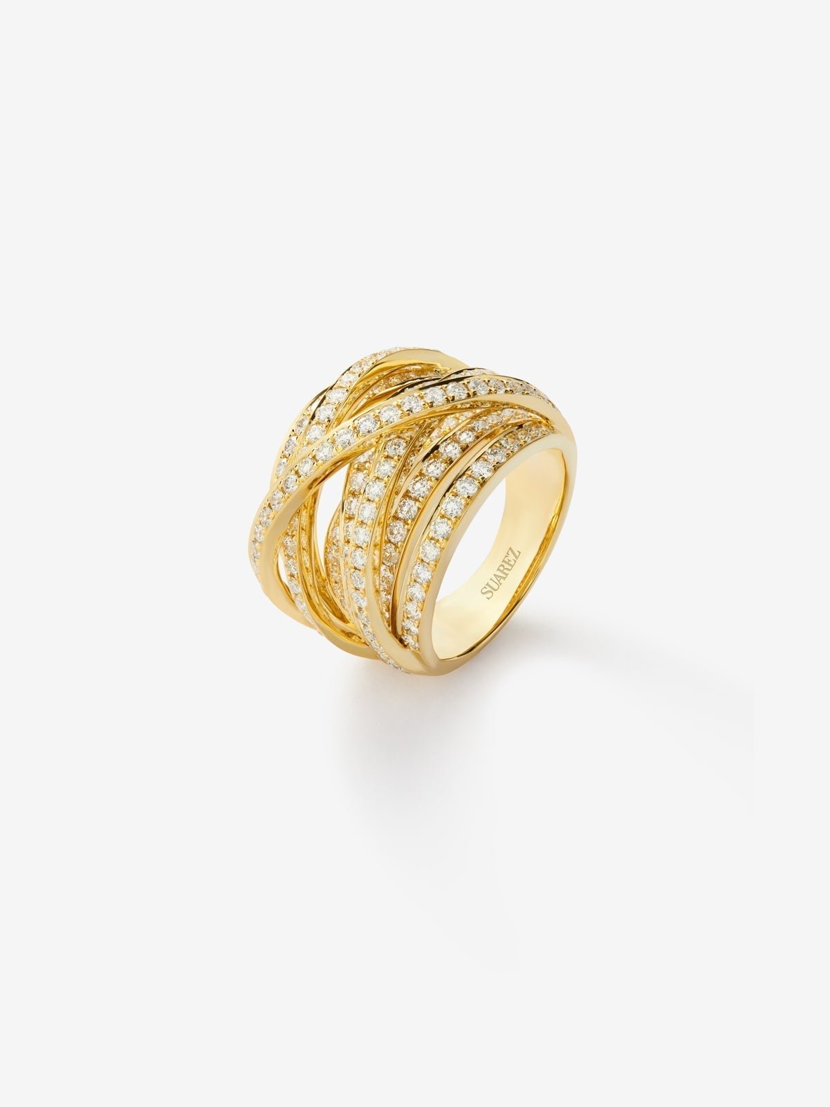 18K yellow gold multi-arm ring with 185 brilliant-cut diamonds with a total of 2.62 cts