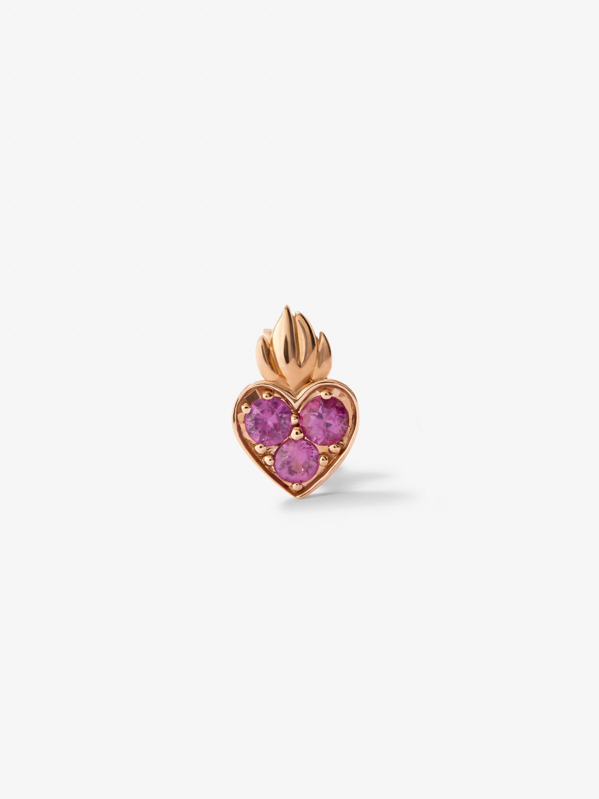 Individual 18kt rose gold heart pendant with 0.14cts pink sapphires.