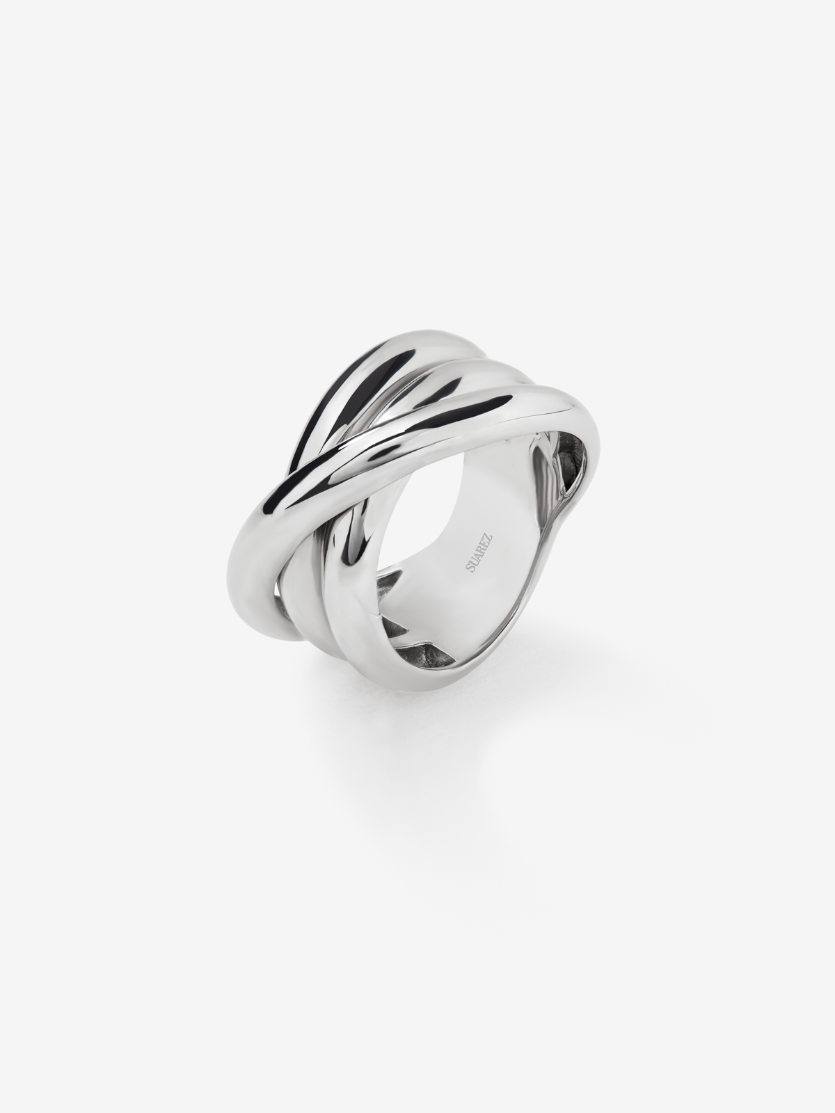 Triple-arm wide plain ring made from 925 silver