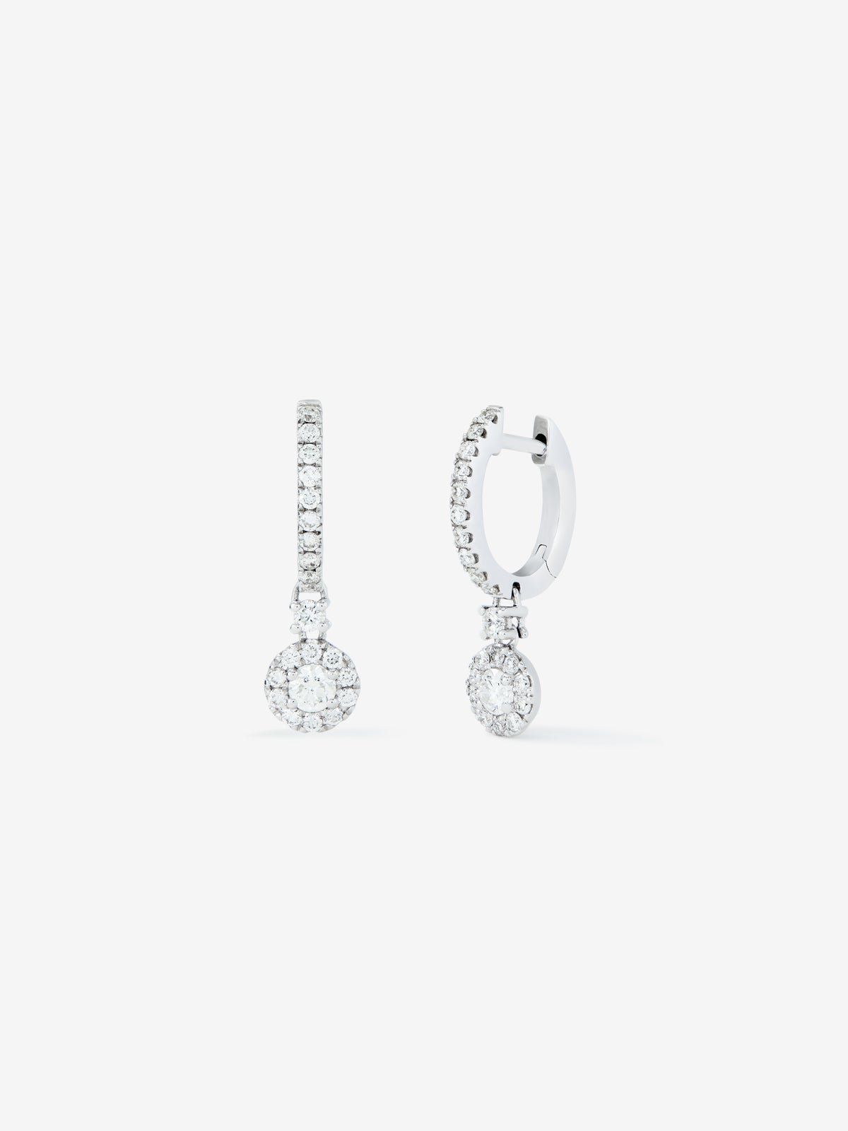 Pendientes aro colgante solitario con orla de oro blanco de 18K con diamantes