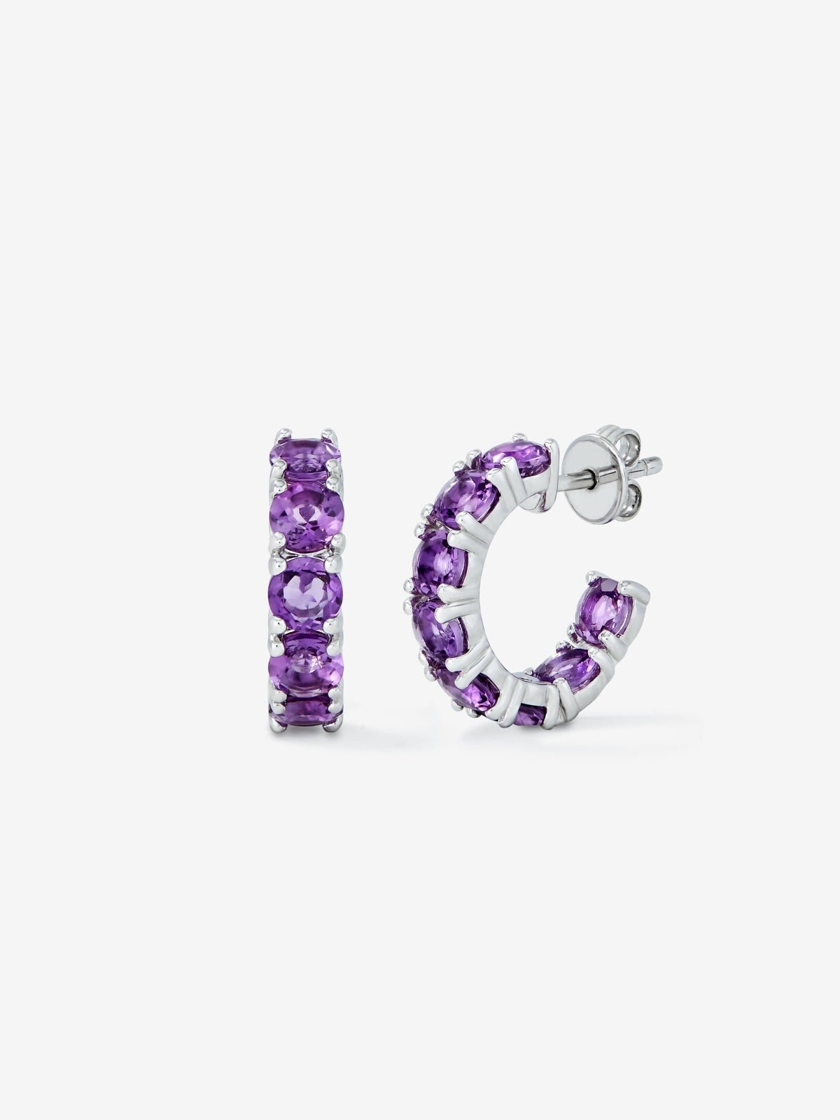 925 silver hoop earrings with 16 brilliant-cut purple amethysts with a total of 3.36 cts