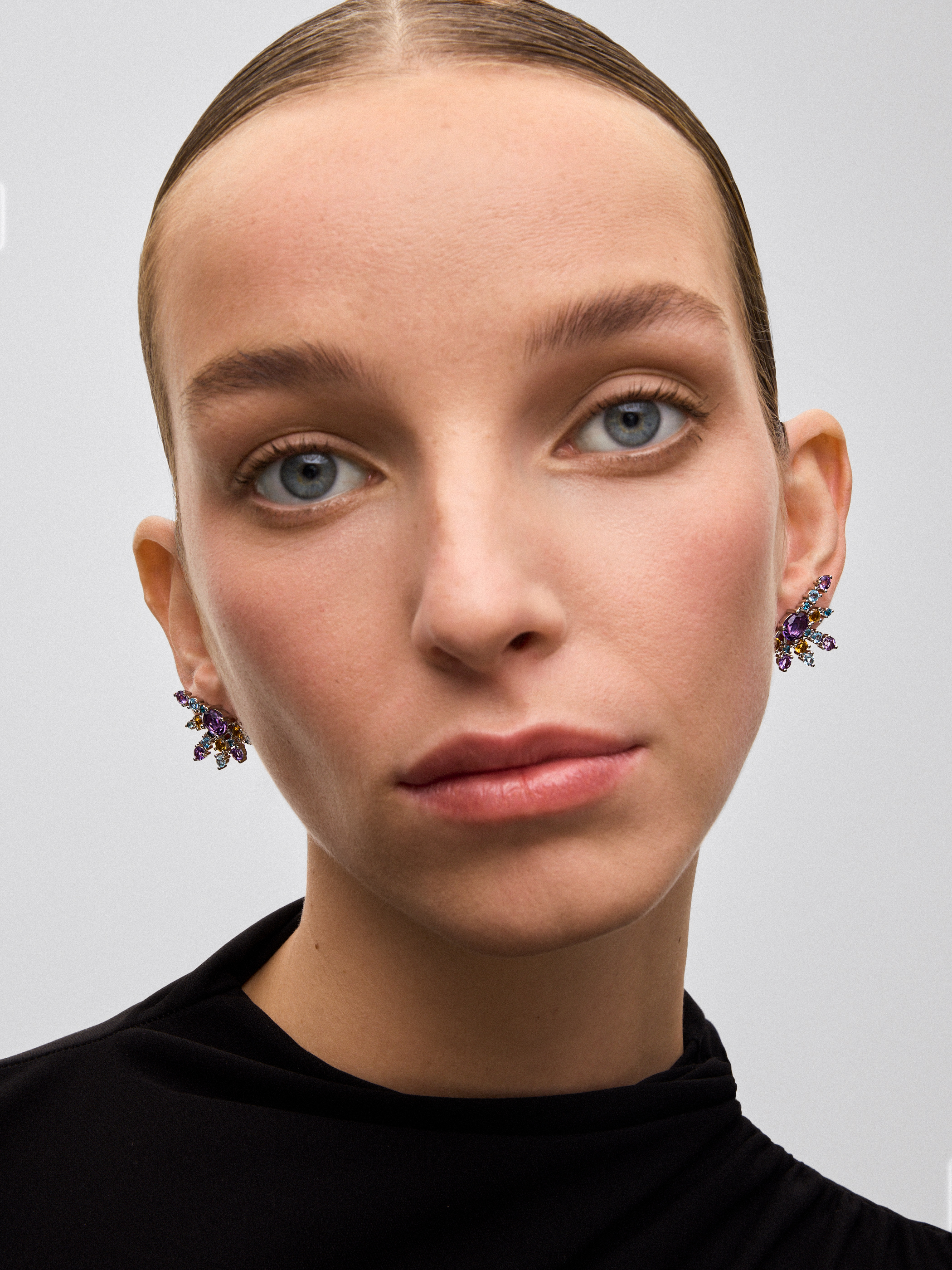 925 silver earrings with amethysts, topazes and citrine quartz