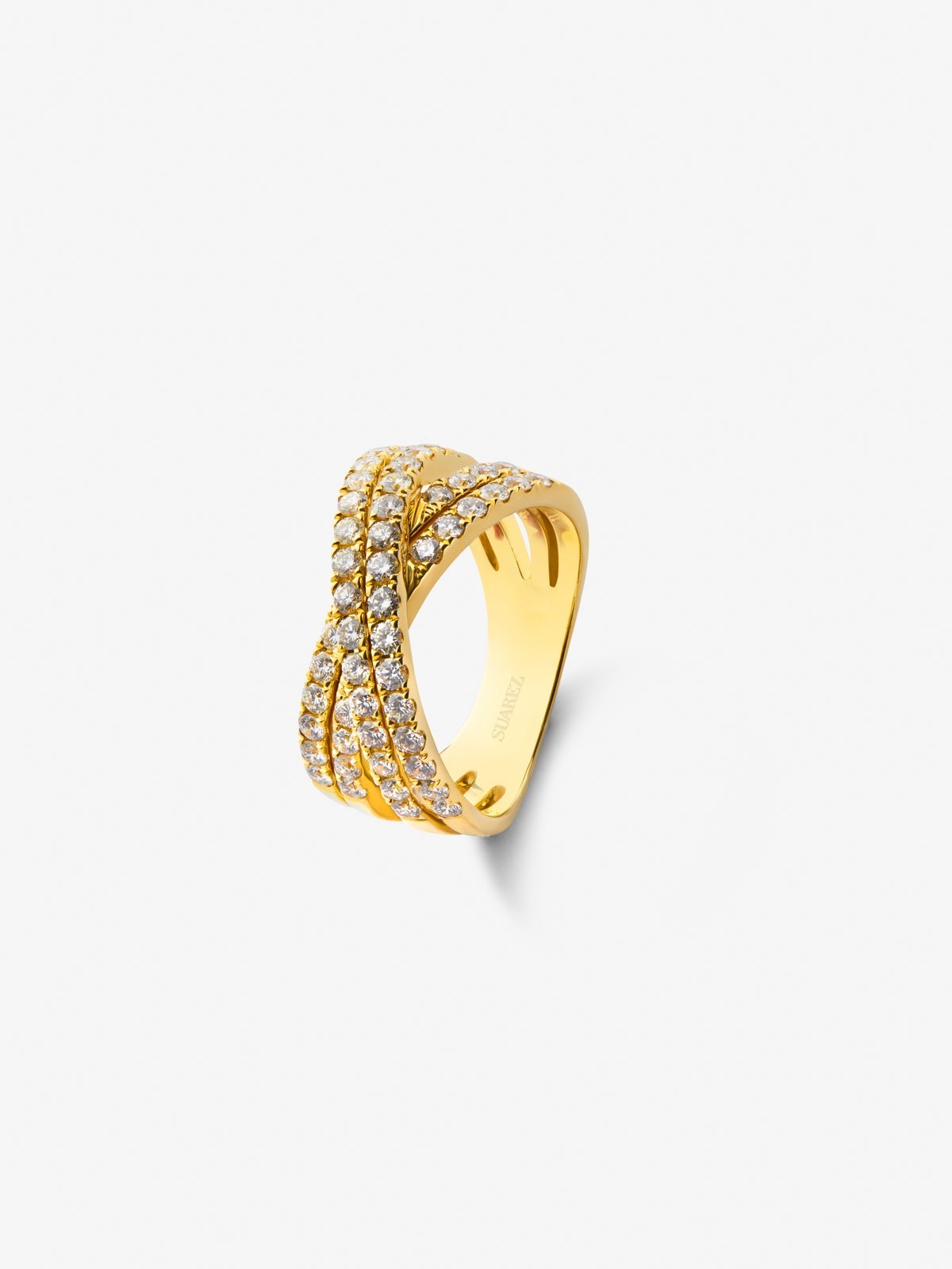 18K yellow gold double cross ring with 52 brilliant-cut diamonds with a total of 1.13 cts