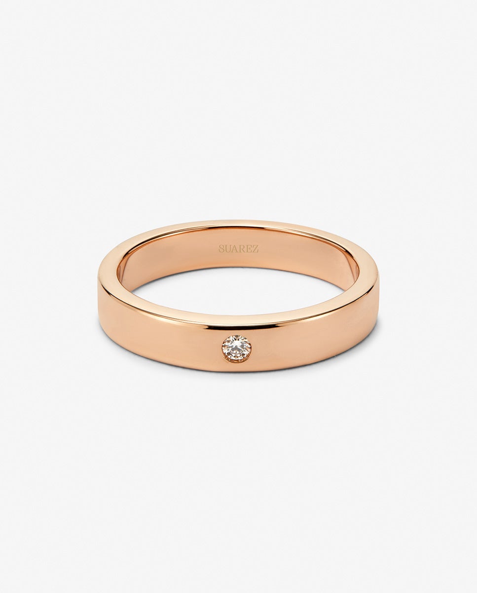 Anillo de oro rosa de 18K con diamante en talla brillante con un total de 0,03 cts