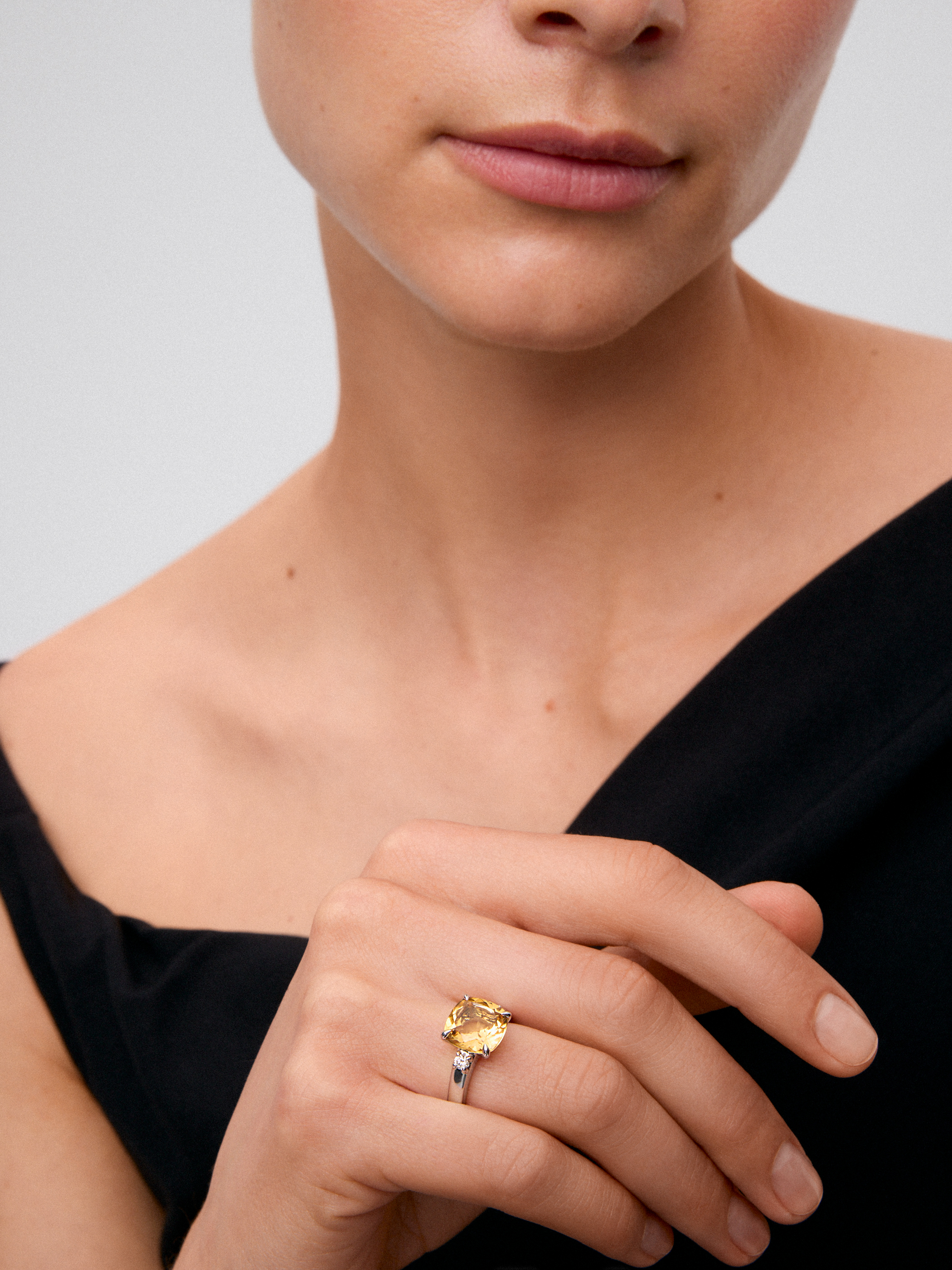 925 Silver Trilogy Ring with Citrine and Diamonds