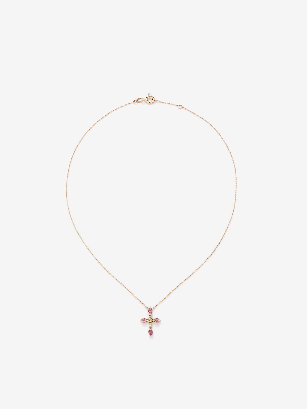 Colgante cadena cruz de oro rosa de 18K con turmalina y diamante