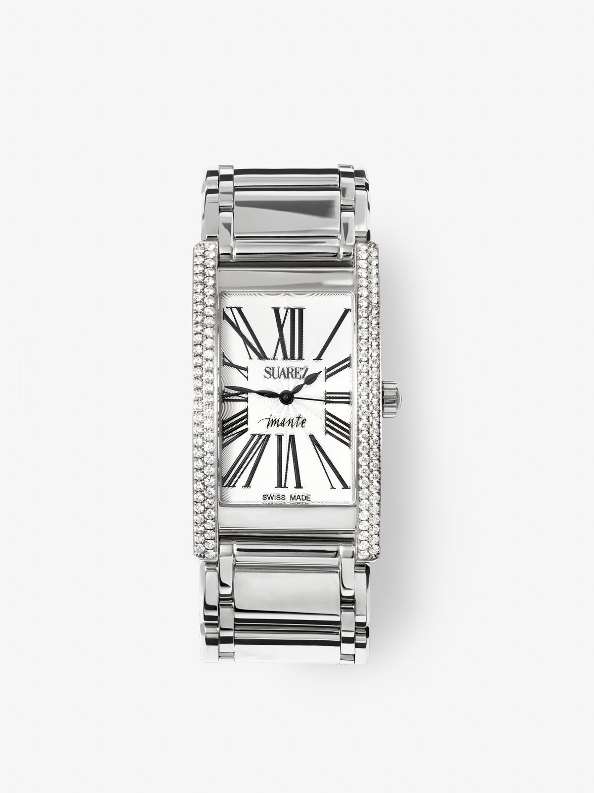 Stainless steel watch with white diamonds in bright size, sapphire glass and quartz movement
