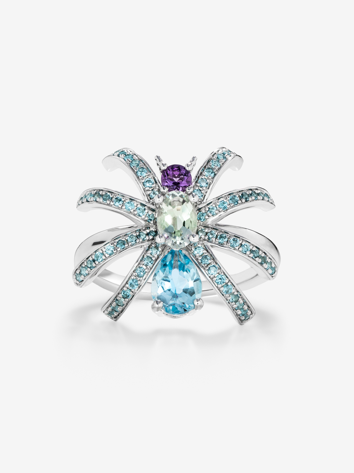 Silver Spider Ring with Topacios and amethyst
