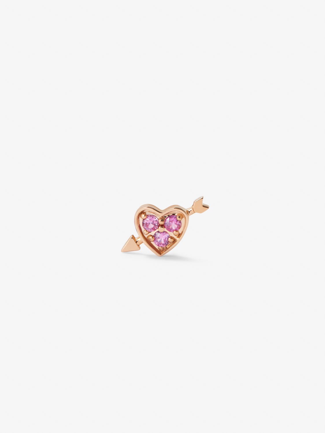 Individual 18K rose gold earring with 3 brilliant-cut pink sapphires with a total of 0.1 cts and heart shape