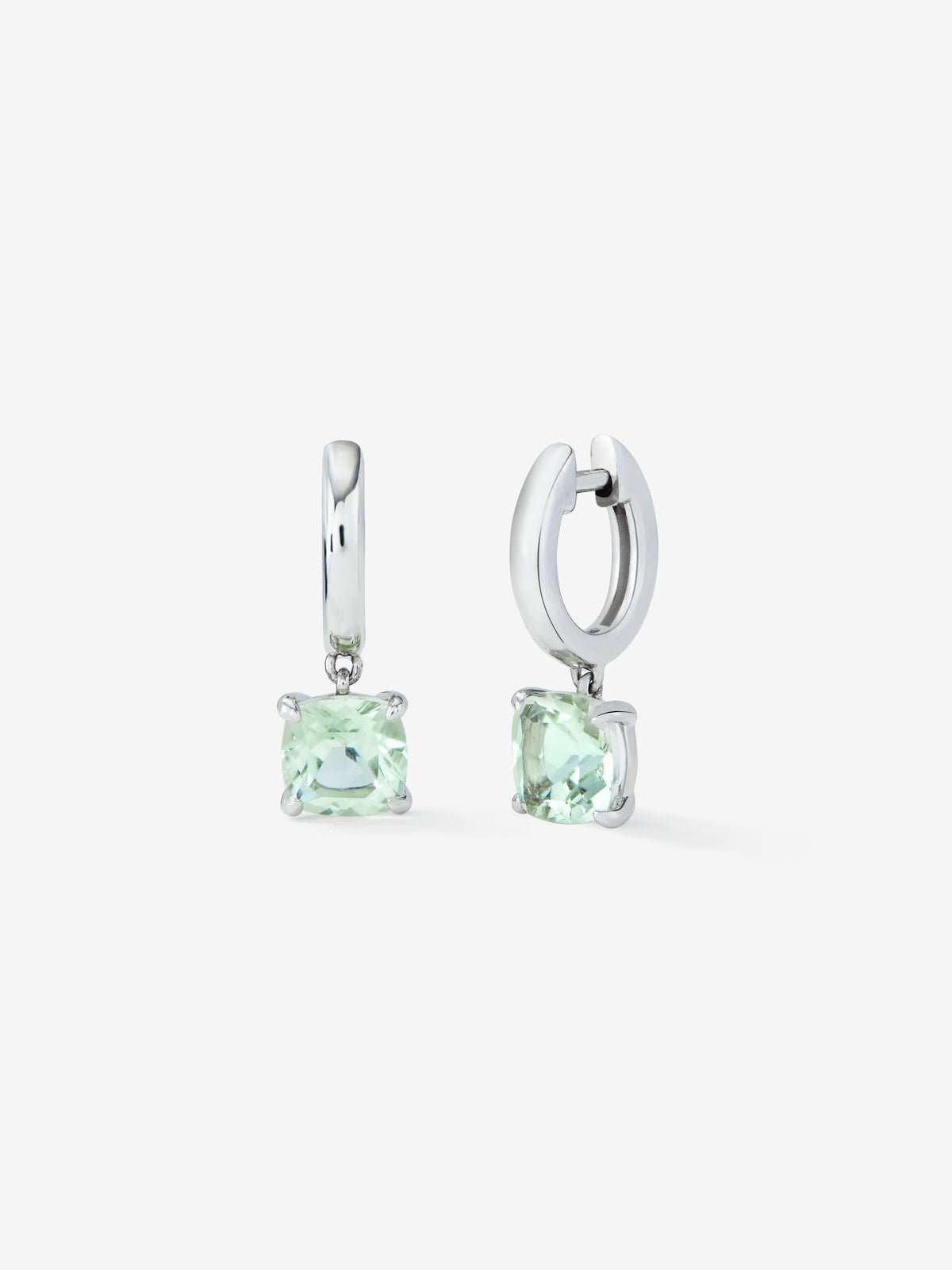 925 silver earrings with 3.2 ct cushion-cut green amethysts