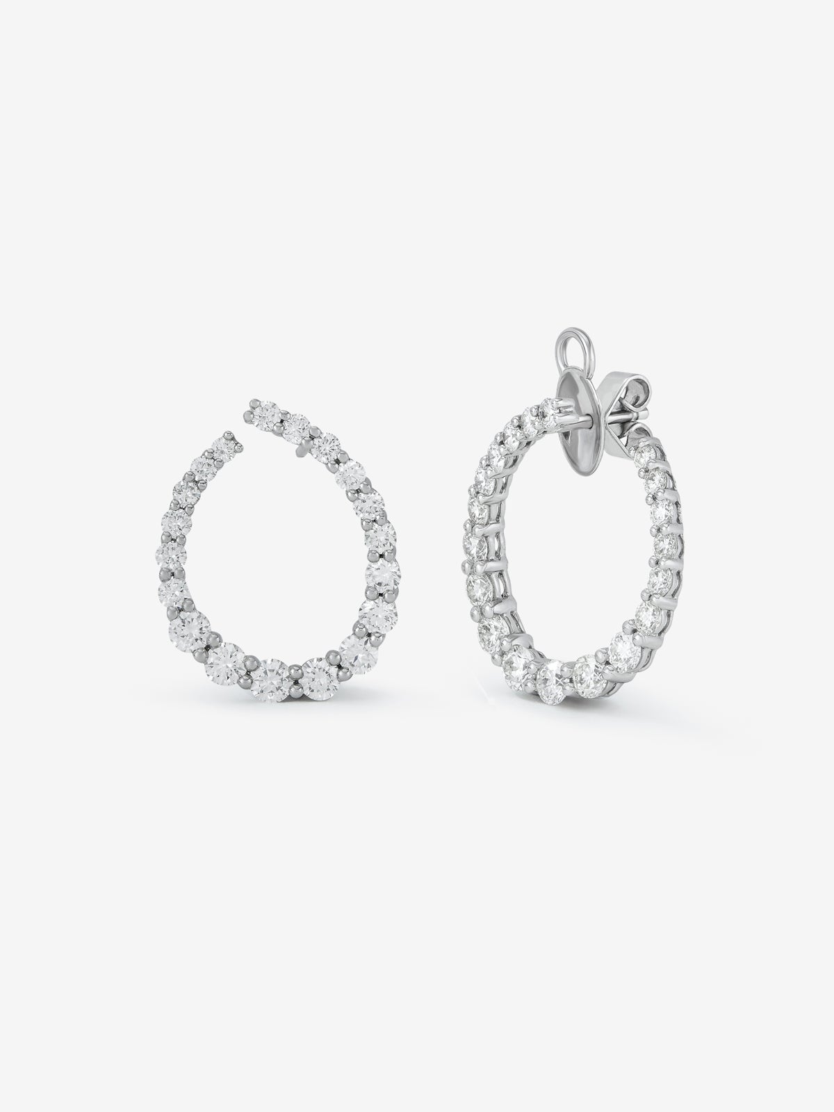 18K White Gold Open Aro Earrings with Bright Size 3.1 CTS