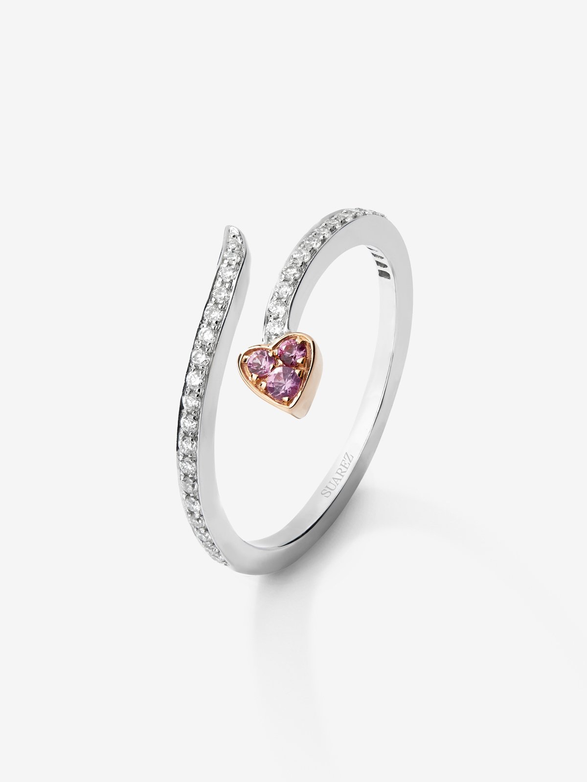 18kt pink and white gold ring with diamonds and sapphires
